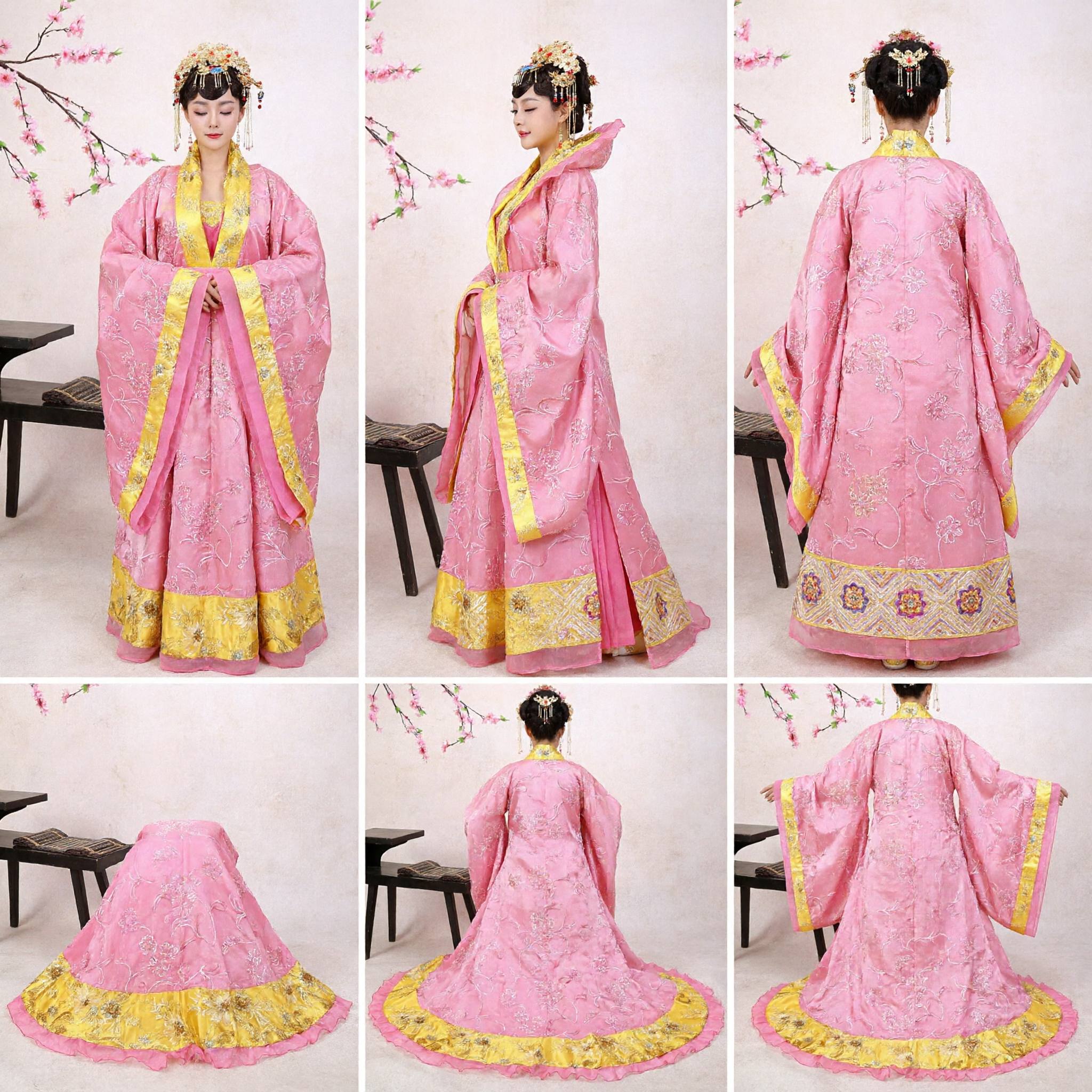 Traditional Chinese Tang Dynasty Princess Hanfu Costume Pink and Gold Embroidered Ancient Dress for Women Performance - Asian Costume