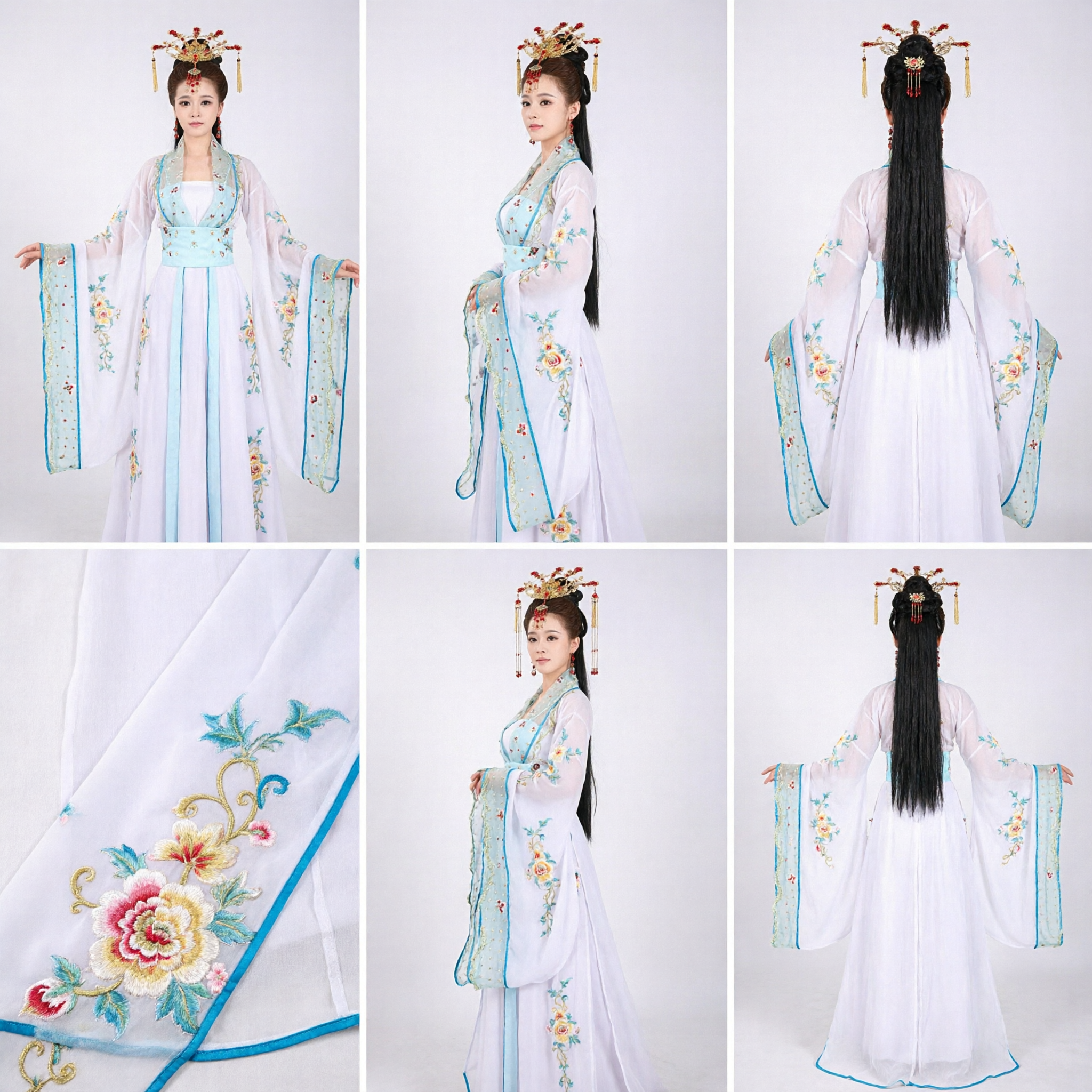 Costume traditionnel chinois Hanfu de la dynastie Tang Robe de fée brodée pour femmes Spectacle de danse sur scène - Asian Costume