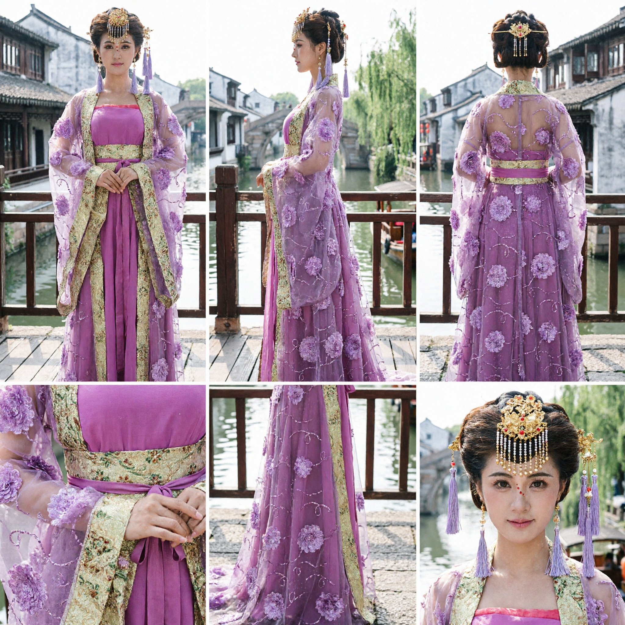 Elegante Traje Hanfu de la Dinastía Tang en Púrpura, Vestido de Emperatriz de la Antigua China para Presentaciones Escénicas de Mujeres - Asian Costume