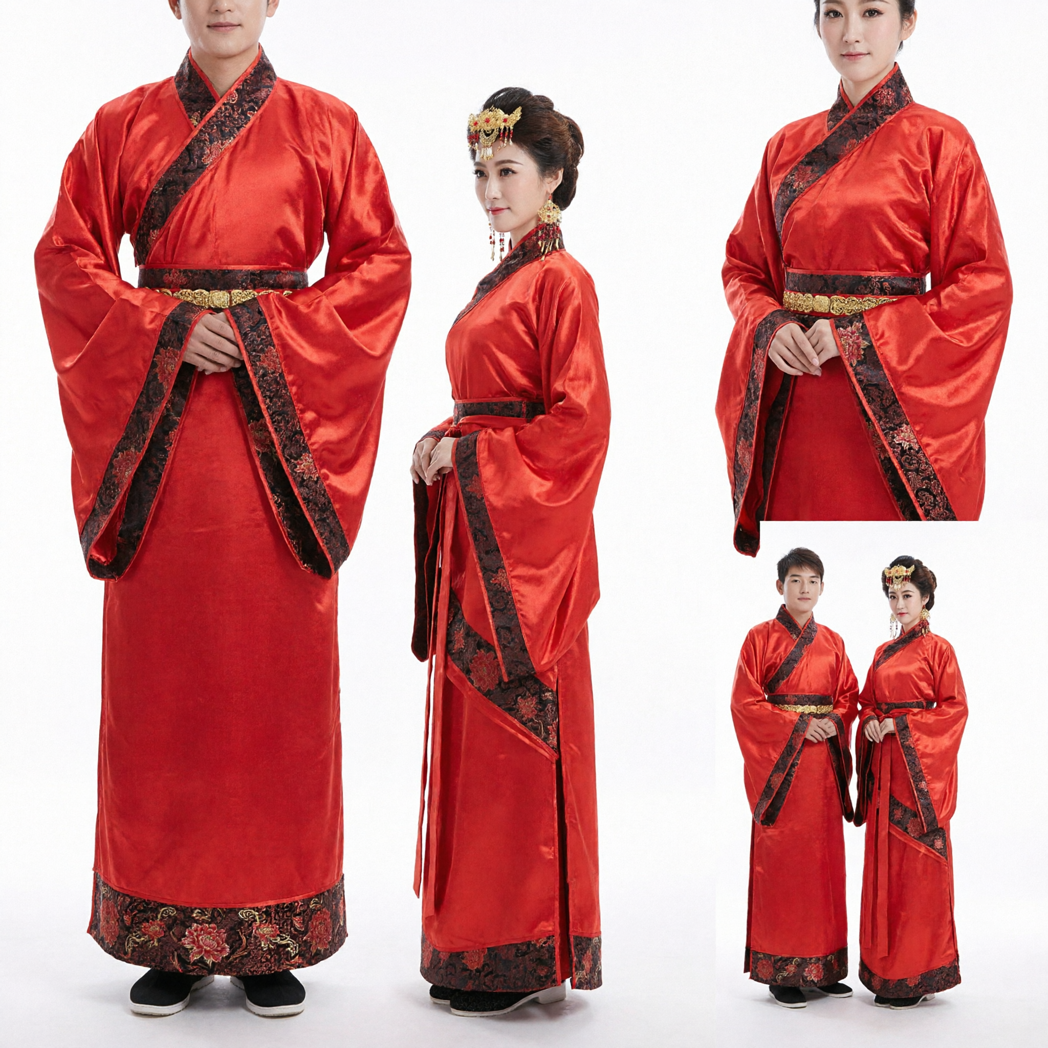 Costumes de mariage traditionnels chinois Hanfu pour couple, robes anciennes rouges pour marié et mariée, tenue formelle - Asian Costume