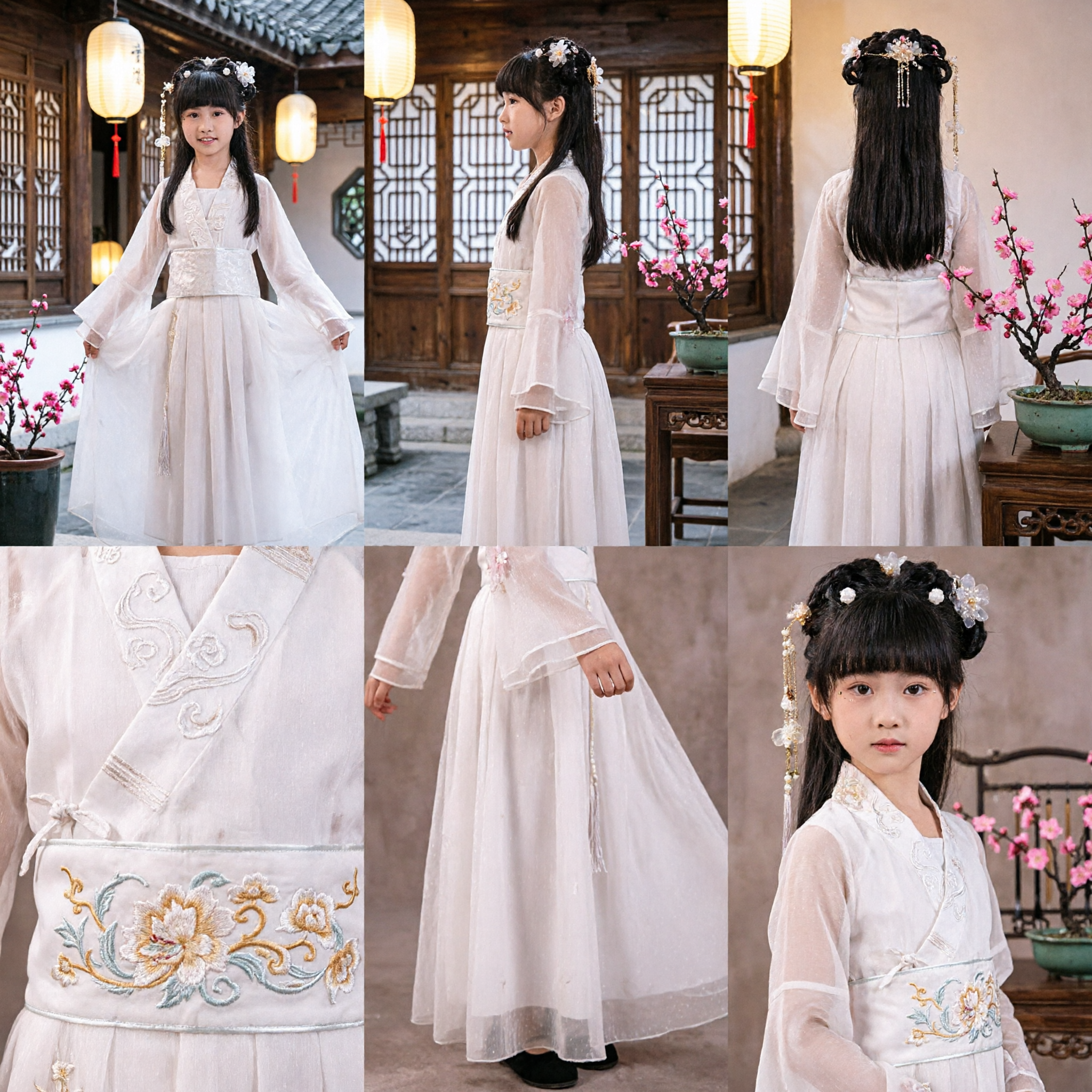 Traje Tradicional Chinês Hanfu para Meninas Vestido Antigo de Fada Branco Roupa de Performance Infantil - Asian Costume