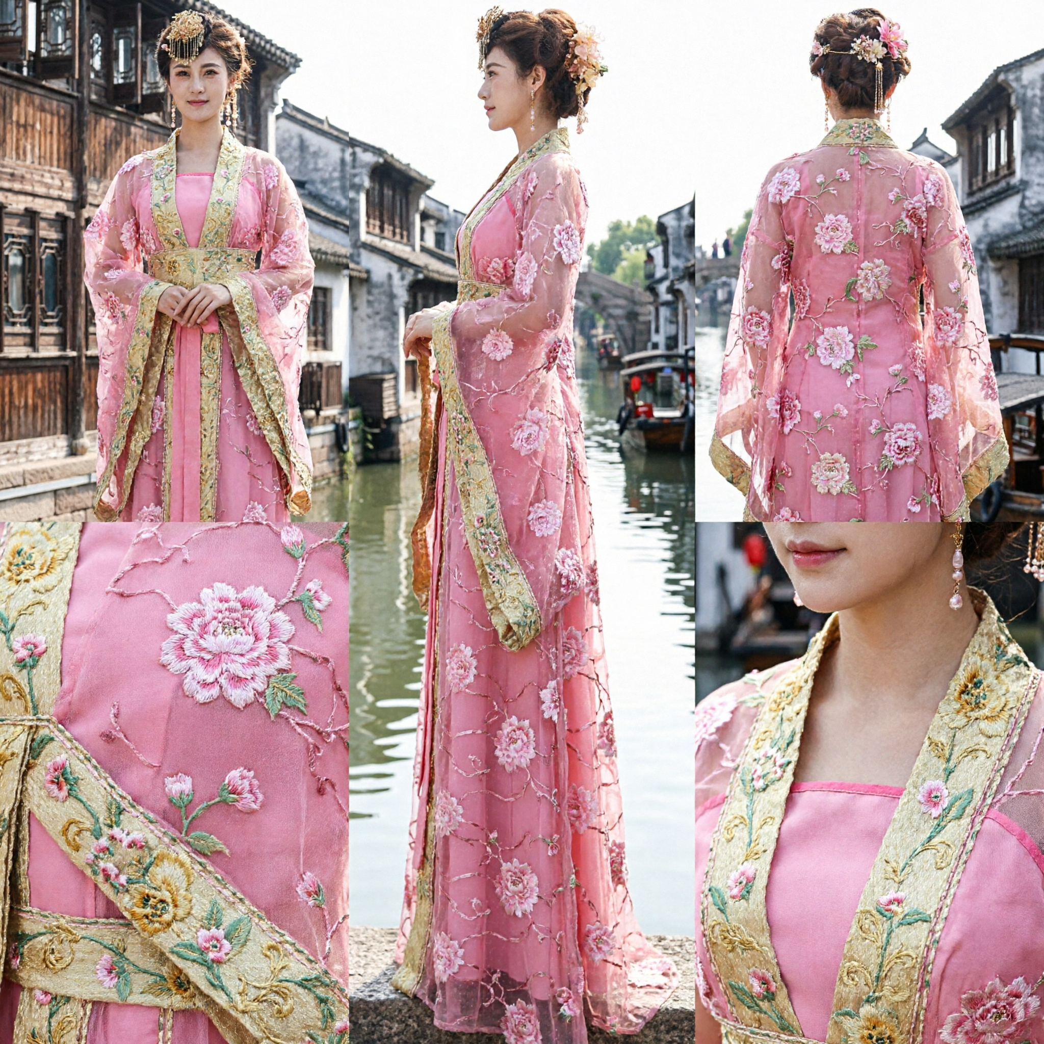 زي الجنية الصيني القديم الوردي الأنيق - فستان هانفو تقليدي للنساء - للأداء المسرحي والتصوير - Asian Costume