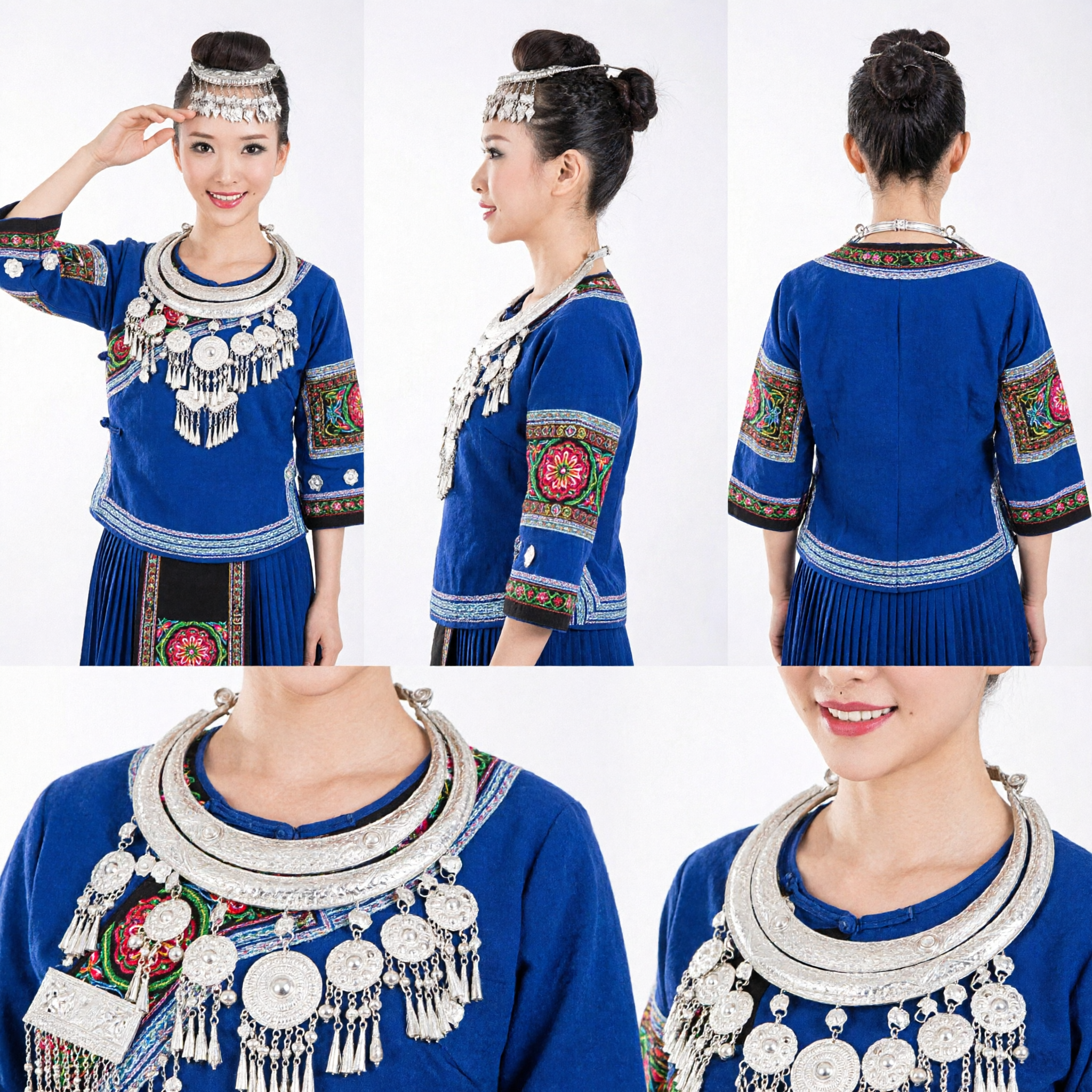 伝統的中国ミャオ族銀製ヘッドピース 少数民族髪飾り 女性用結婚式・舞踊演技 - Asian Costume