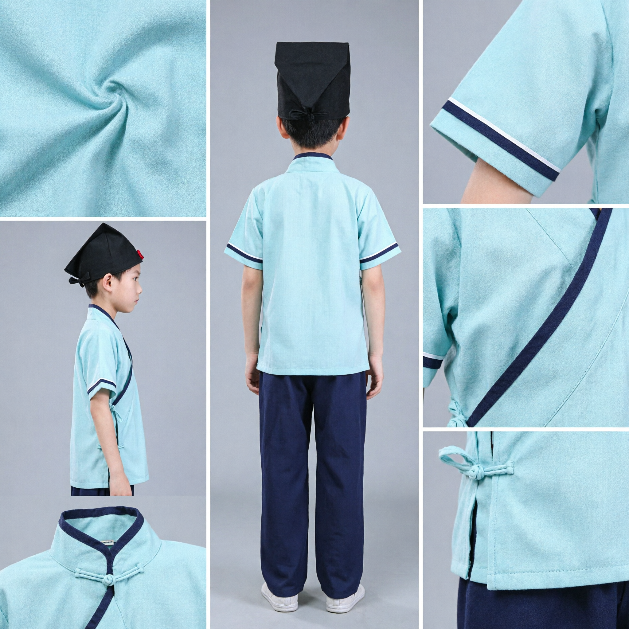 Kinder traditionelle chinesische Kung-Fu-Uniform Jungen Tai-Chi Kampfkunst Wushu-Bekleidungsset mit Mütze - Asian Costume