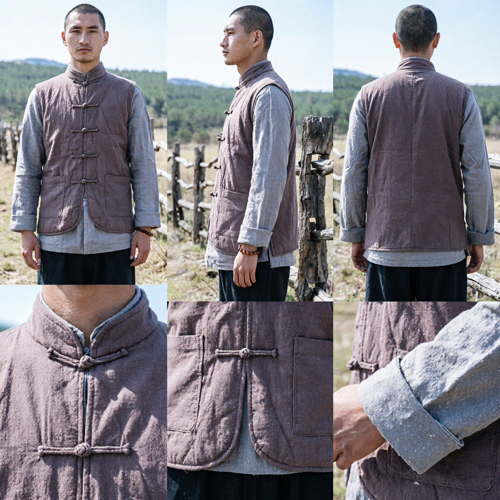 Męska Tradycyjna Chińska Pikowana Kamizelka Kung Fu W Stylu Vintage Tang Suit Strój Sztuk Walki - Asian Costume