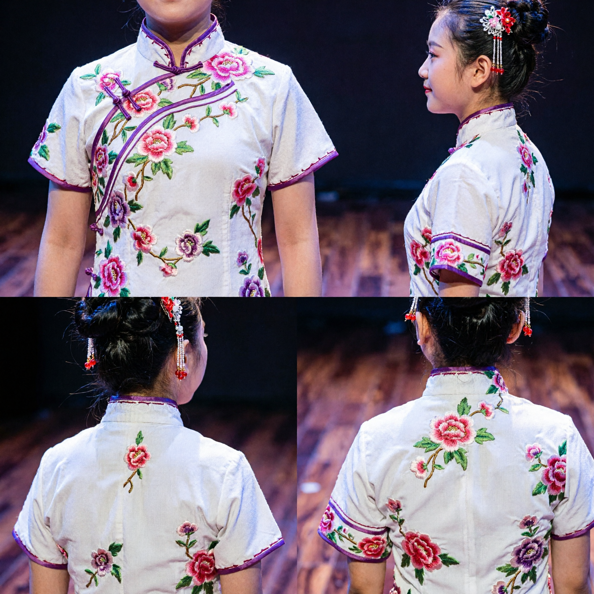 전통 중국 민속 무용 의상 소녀 레드 플로럴 상의와 스커트 무대 공연 복장 - Asian Costume