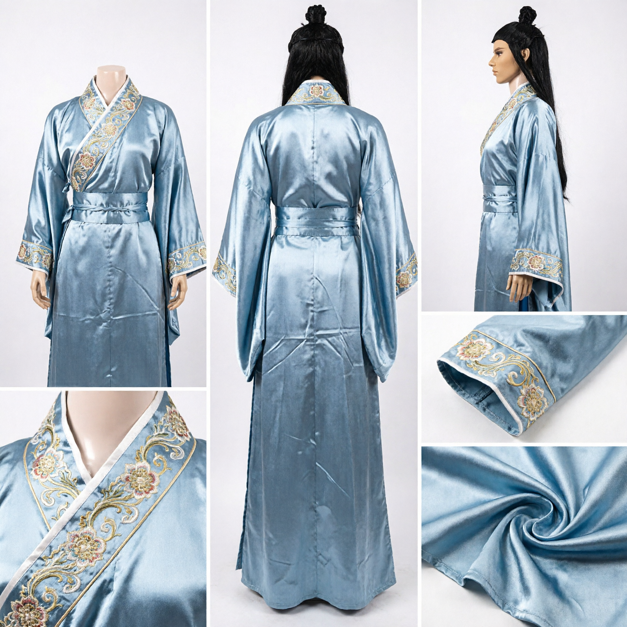Perruque masculine chinoise ancienne, chignon haut, longs cheveux noirs pour cosplay Hanfu et performance - Asian Costume