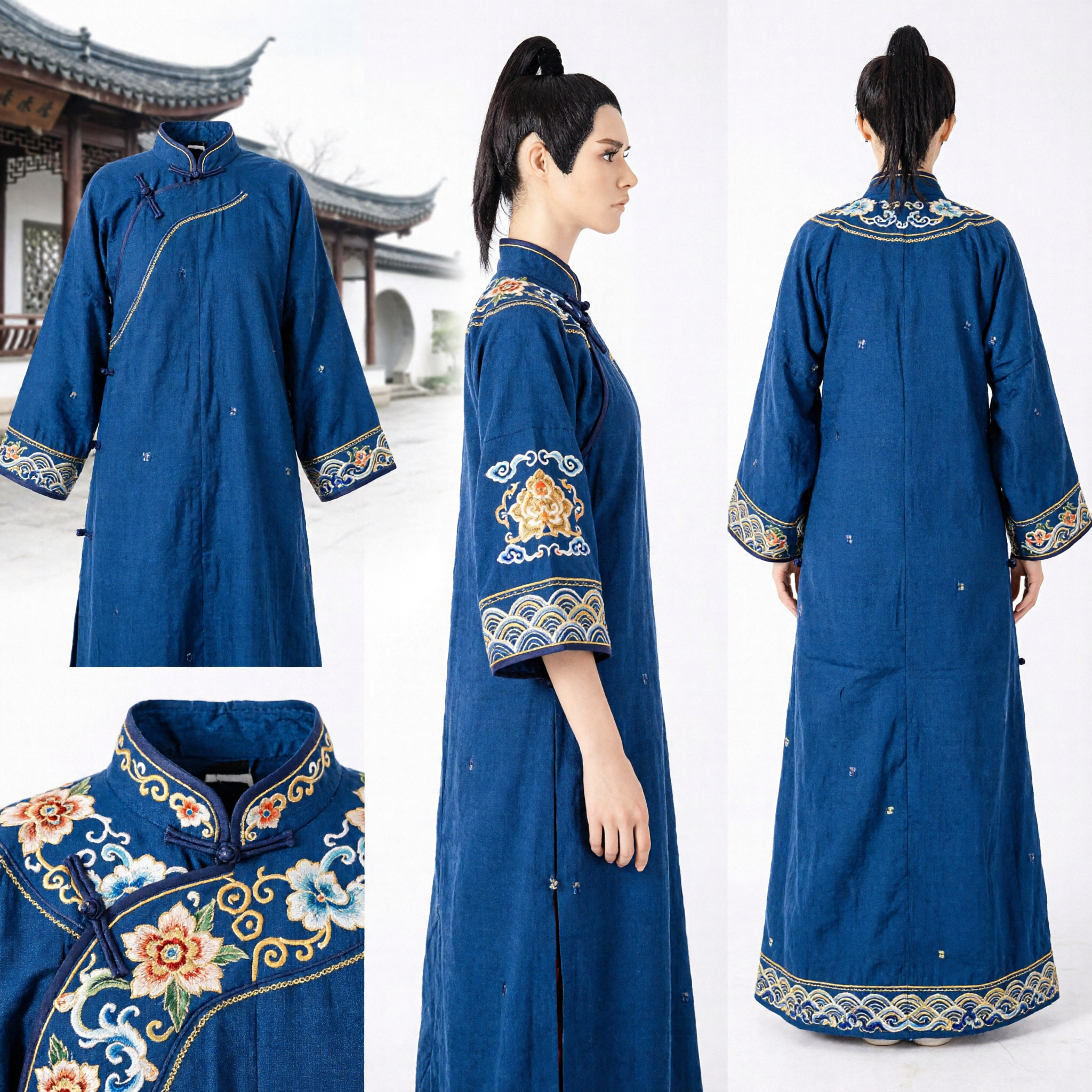 باروكة رجالية صينية قديمة - قطعة شعر تقليدية ذات كعكة علوية لهانفو والكوزبلاي وأداء محارب السيوف على المسرح - Asian Costume