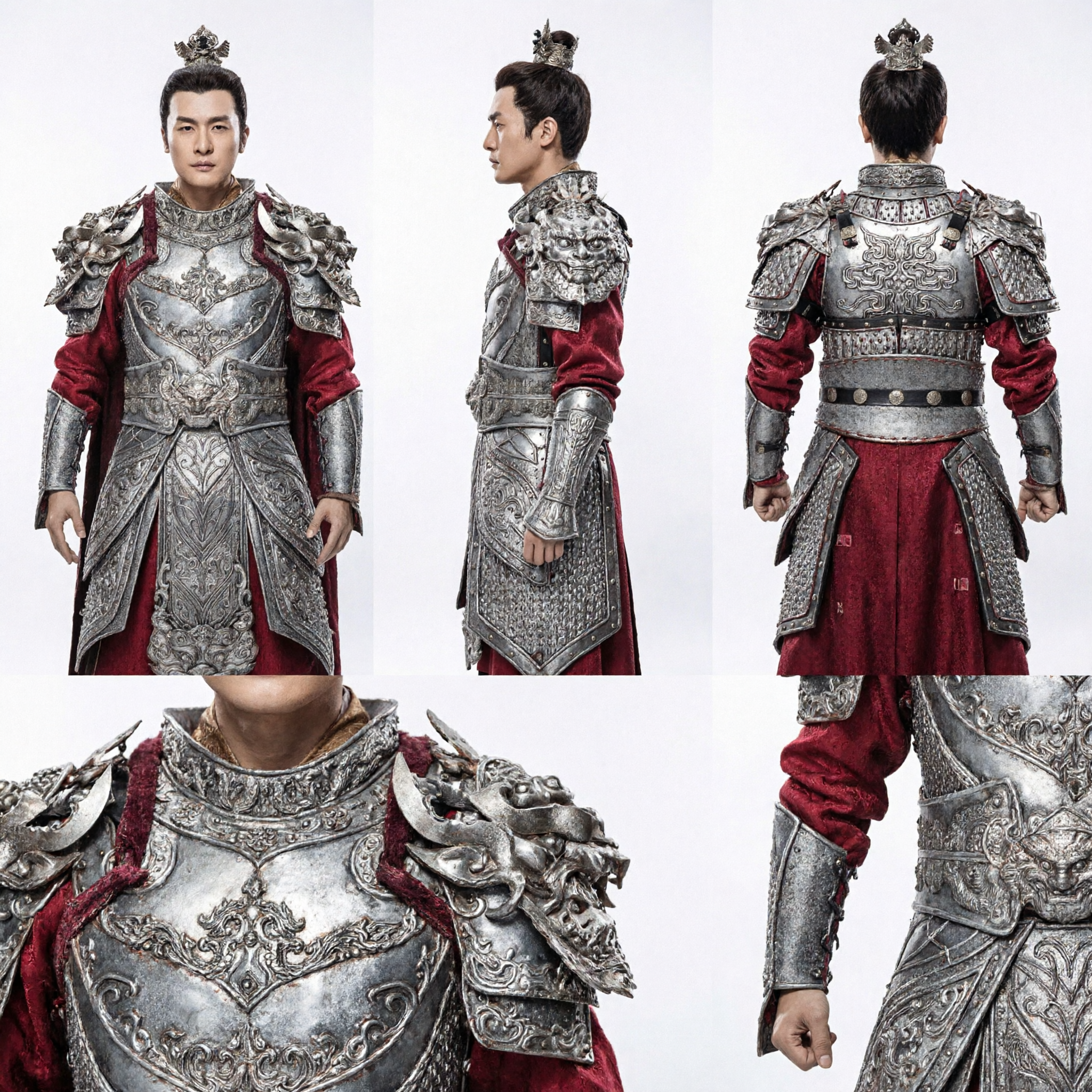 Herren antikes chinesisches Generals-Silberdrachen-Rüstungskostüm, historisches Prinzen-Krieger-Outfit für Cosplay - Asian Costume