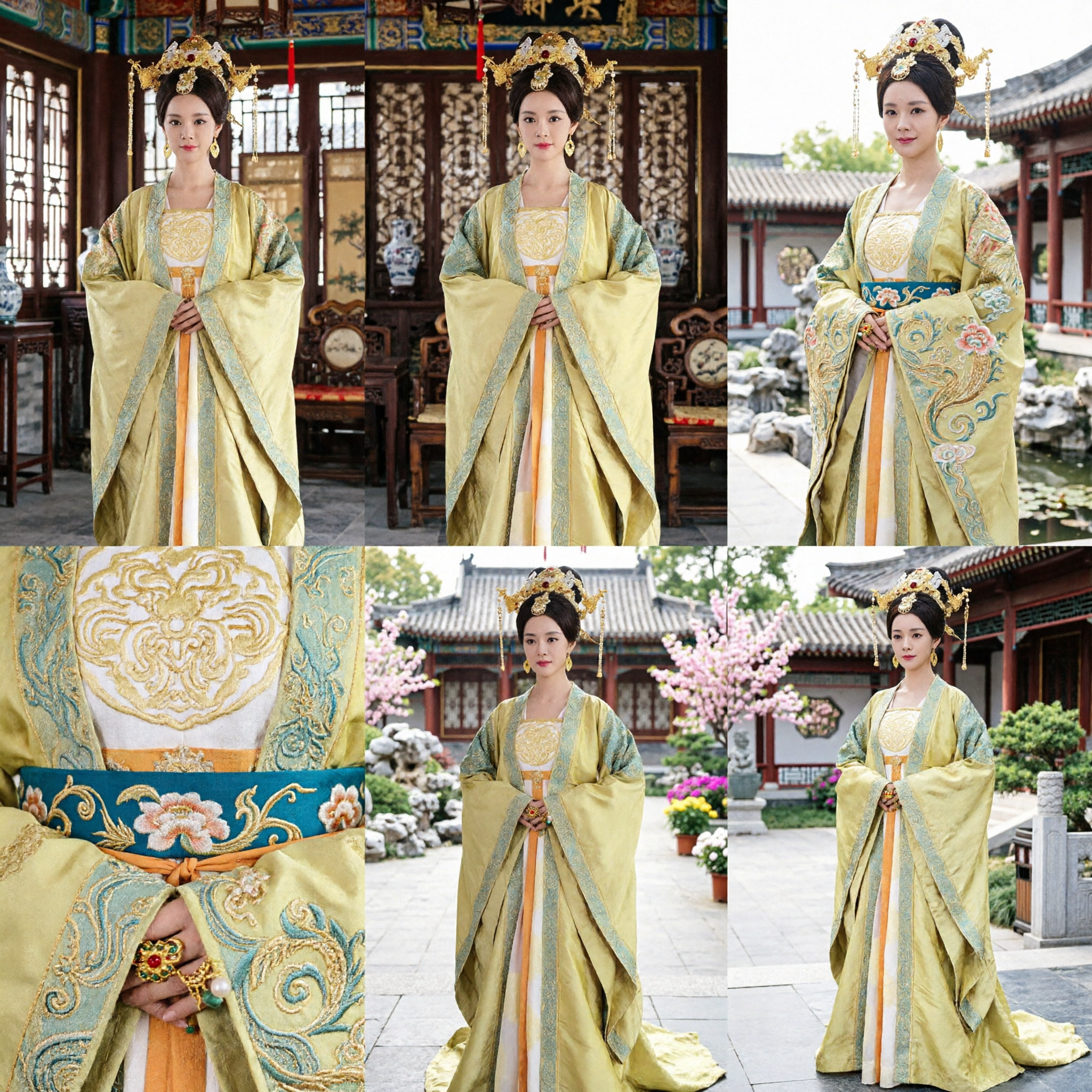 Costume d'impératrice de la dynastie Tang traditionnelle chinoise, Hanfu jaune, robe ancienne de princesse pour femmes, pour festival et spectacle - Asian Costume