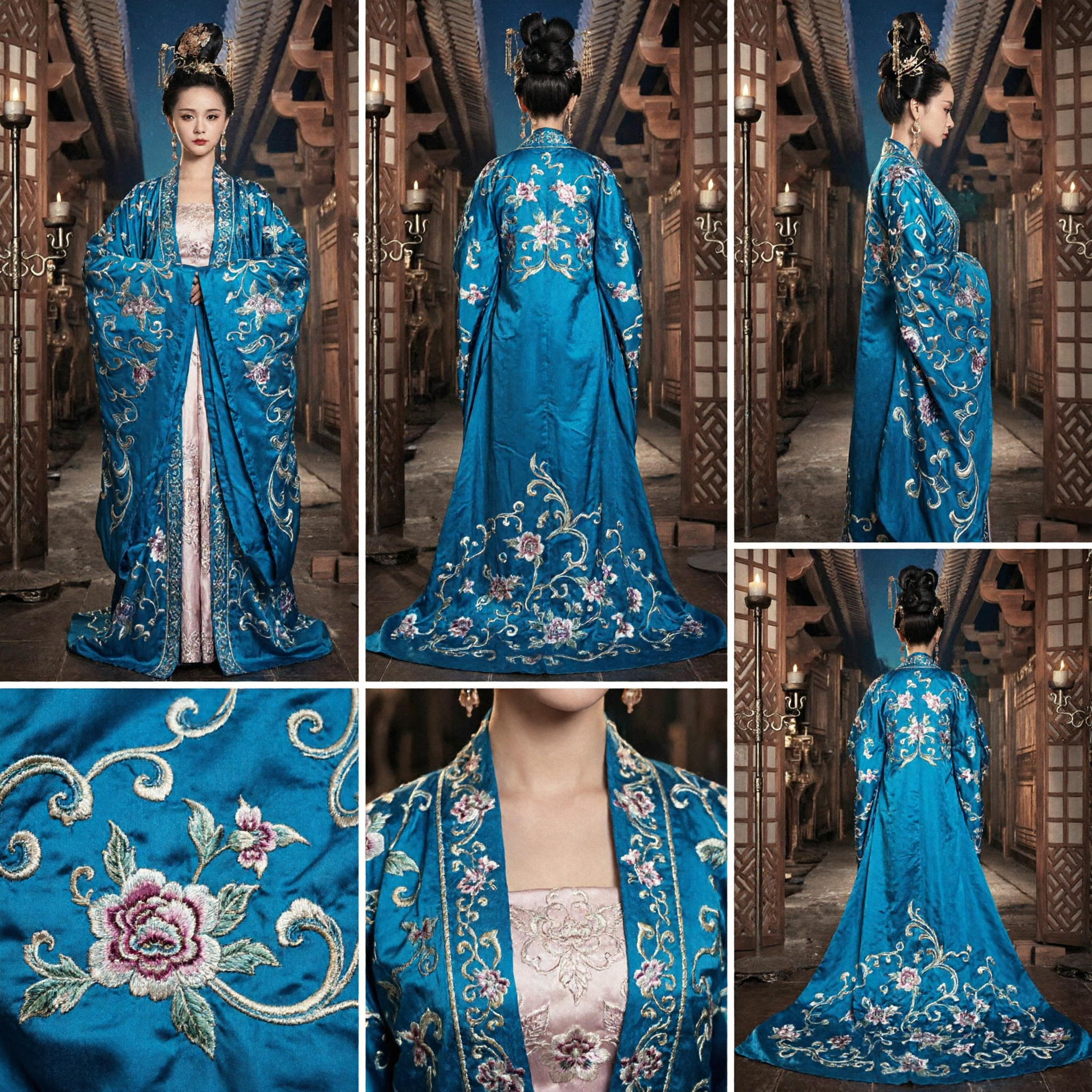 Элегантное синее китайское Ханьфу, вышитый халат древней дворцовой дамы, традиционный костюм для женщин, косплей - Asian Costume
