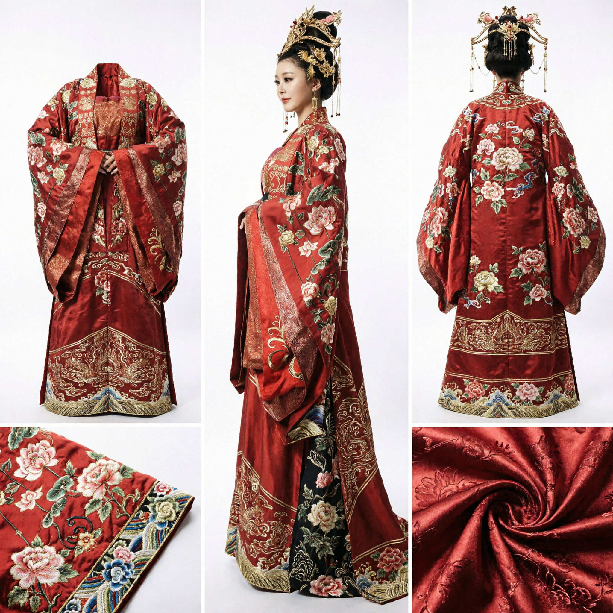 精巧な赤い古代中国皇后漢服衣装 唐王朝宮廷ドレス 女性用 - Asian Costume