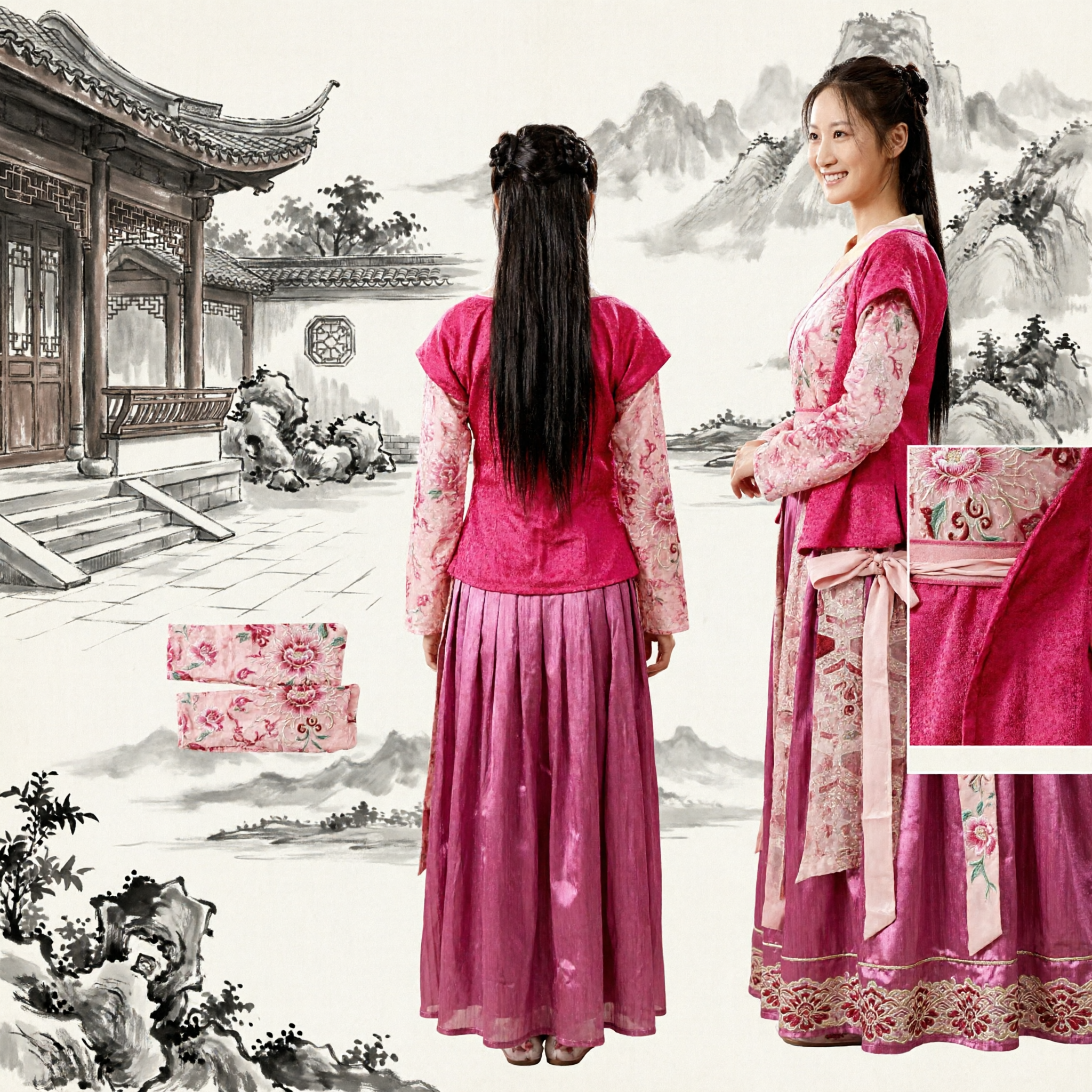 Traditionelles chinesisches pinkes Hanfu-Kostüm antikes Prinzessinnenkleid für Frauen Cosplay Bühnenaufführung und kulturelle Veranstaltungen - Asian Costume