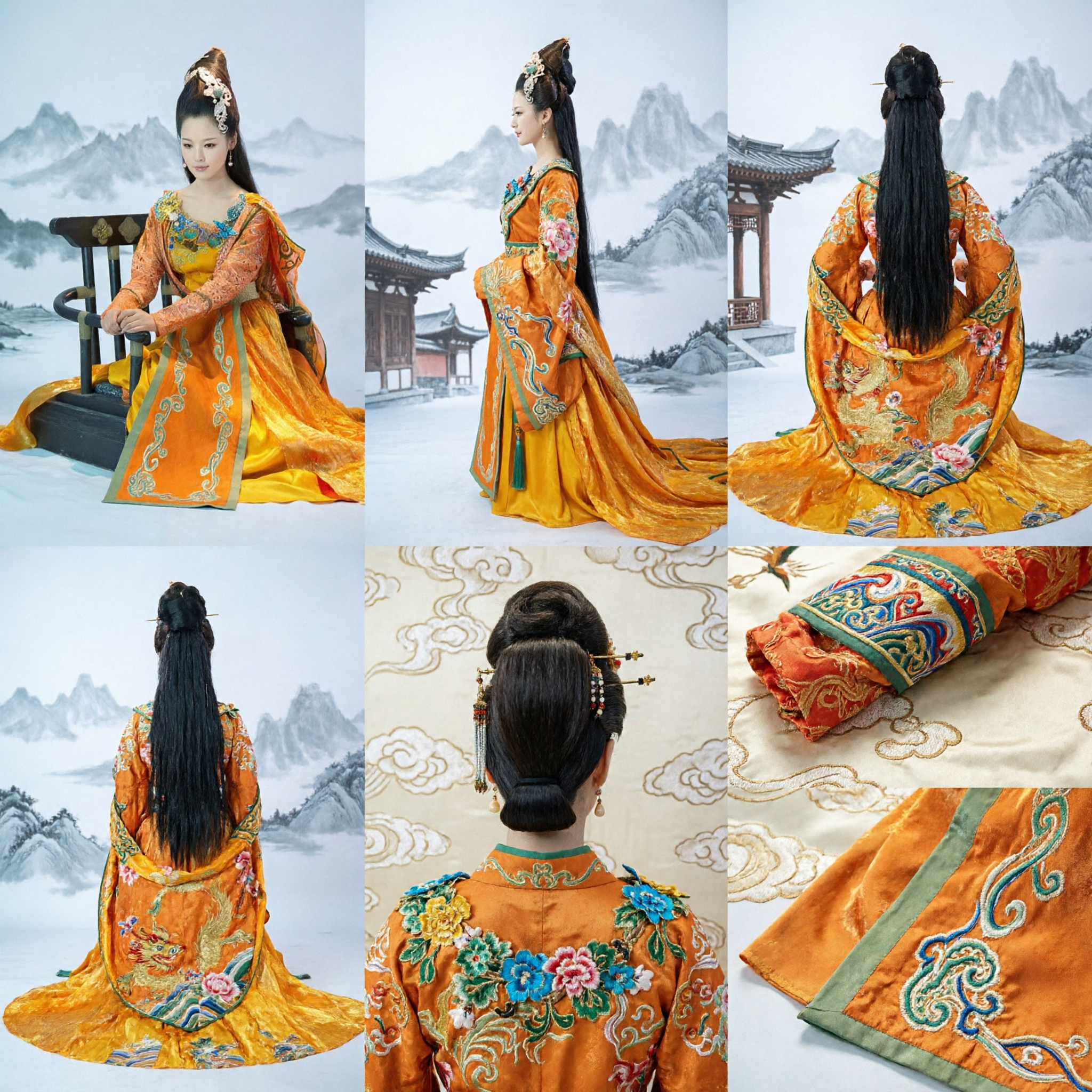 Traje Tradicional de la Emperatriz de la Dinastía Tang China Vestido Antiguo de Dama del Palacio Hanfu Naranja para Actuación en Escenario - Asian Costume