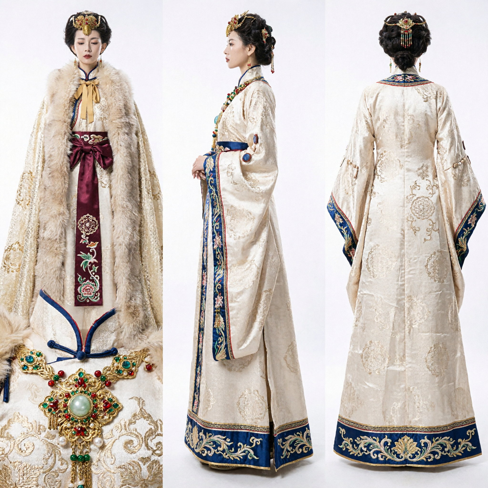 Elegant Oud Chinese Fantasy Sneeuwkoningin Kostuum met Bontmantel en Vleugels voor Vrouwen Cosplay - Asian Costume