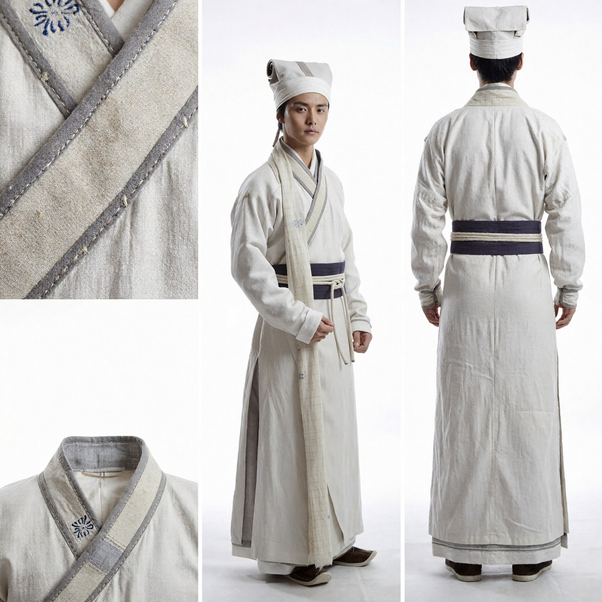 고풍 중국 선비 한푸 의상 남성용 전통 화이트 로브 무협 코스프레 의상 - Asian Costume