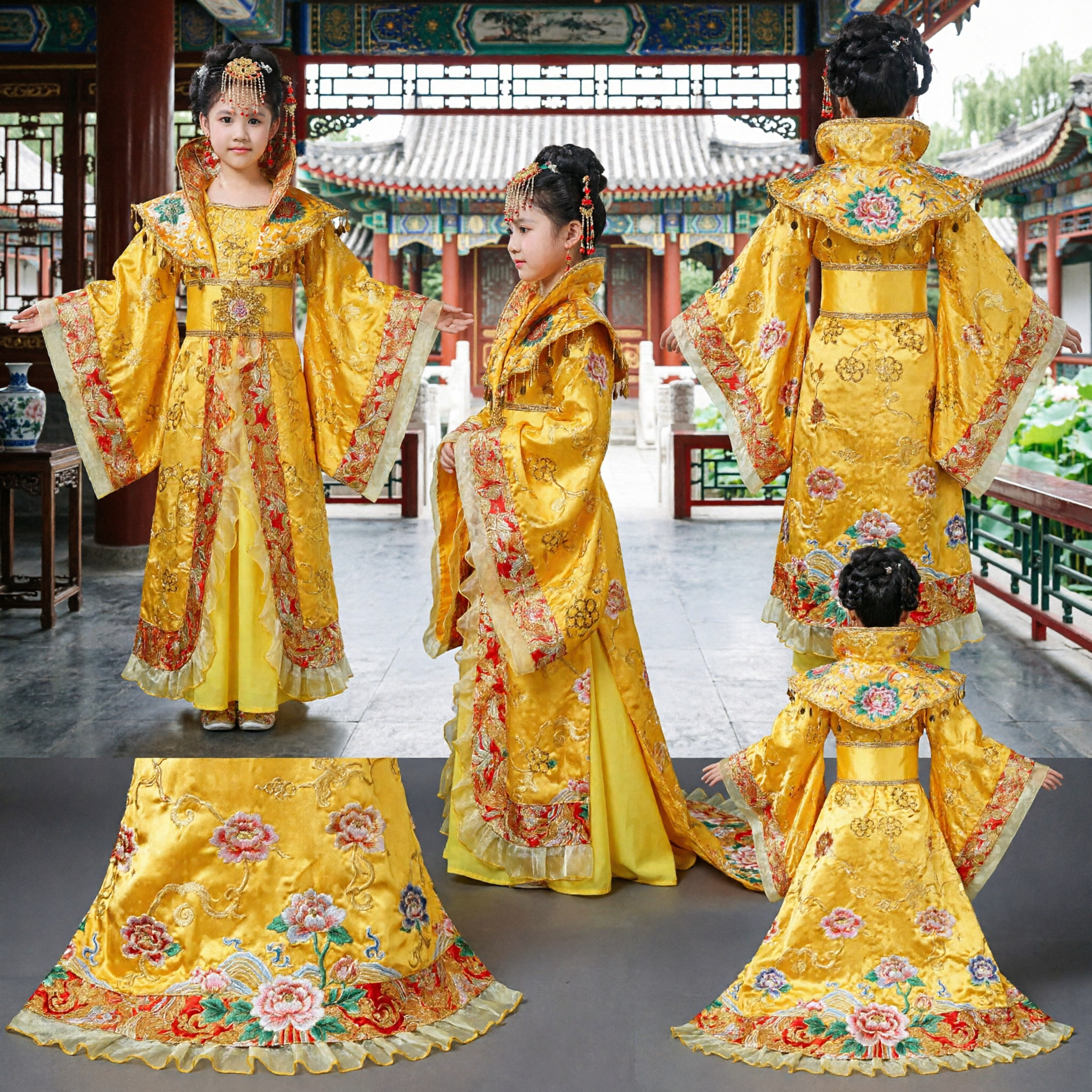 Antiek Chinees Keizerin Kostuum voor Kinderen Geel Tang Dynastie Prinses Hanfu Jurk Meisjes Optreden - Asian Costume