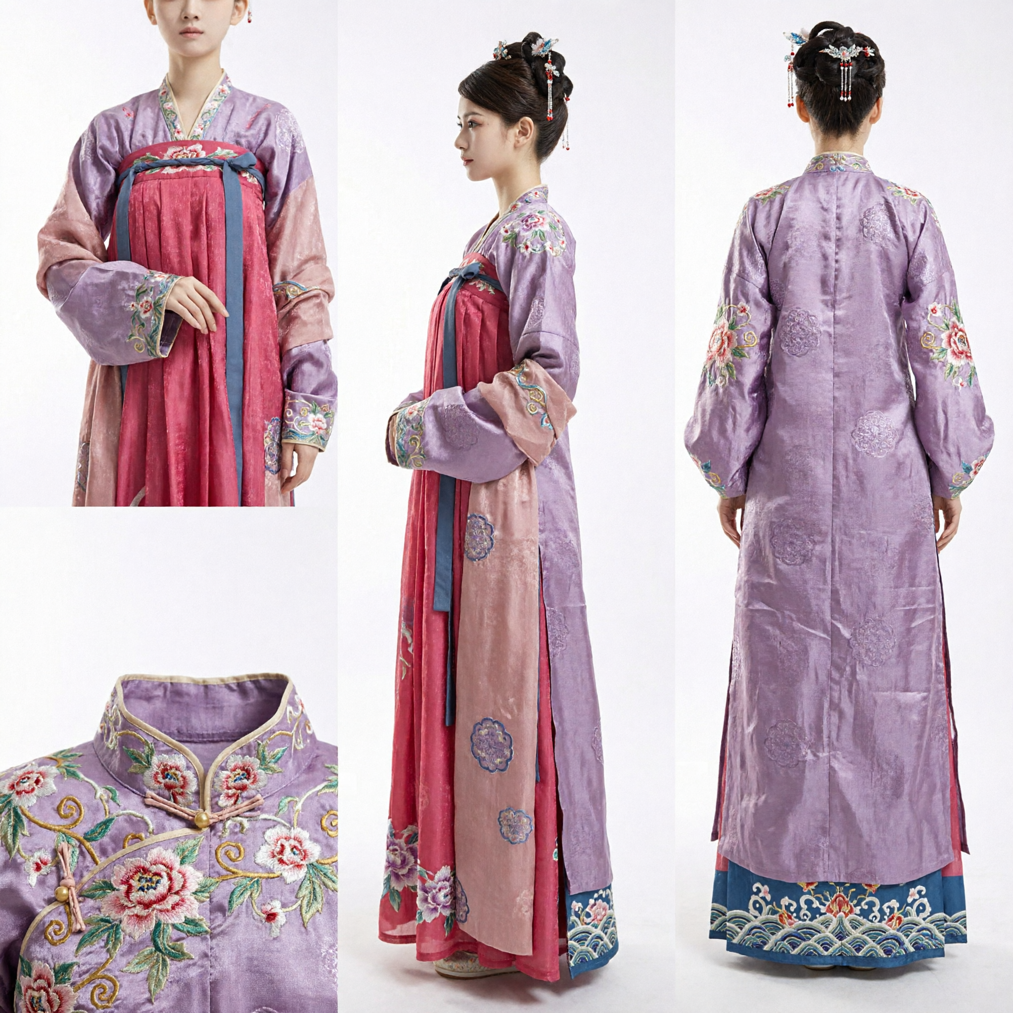 Costume Hanfu Elegante della Dinastia Tang Tradizionale Cinese, Vestito da Dama di Palazzo Rosa e Viola per Donne, per Cosplay - Asian Costume