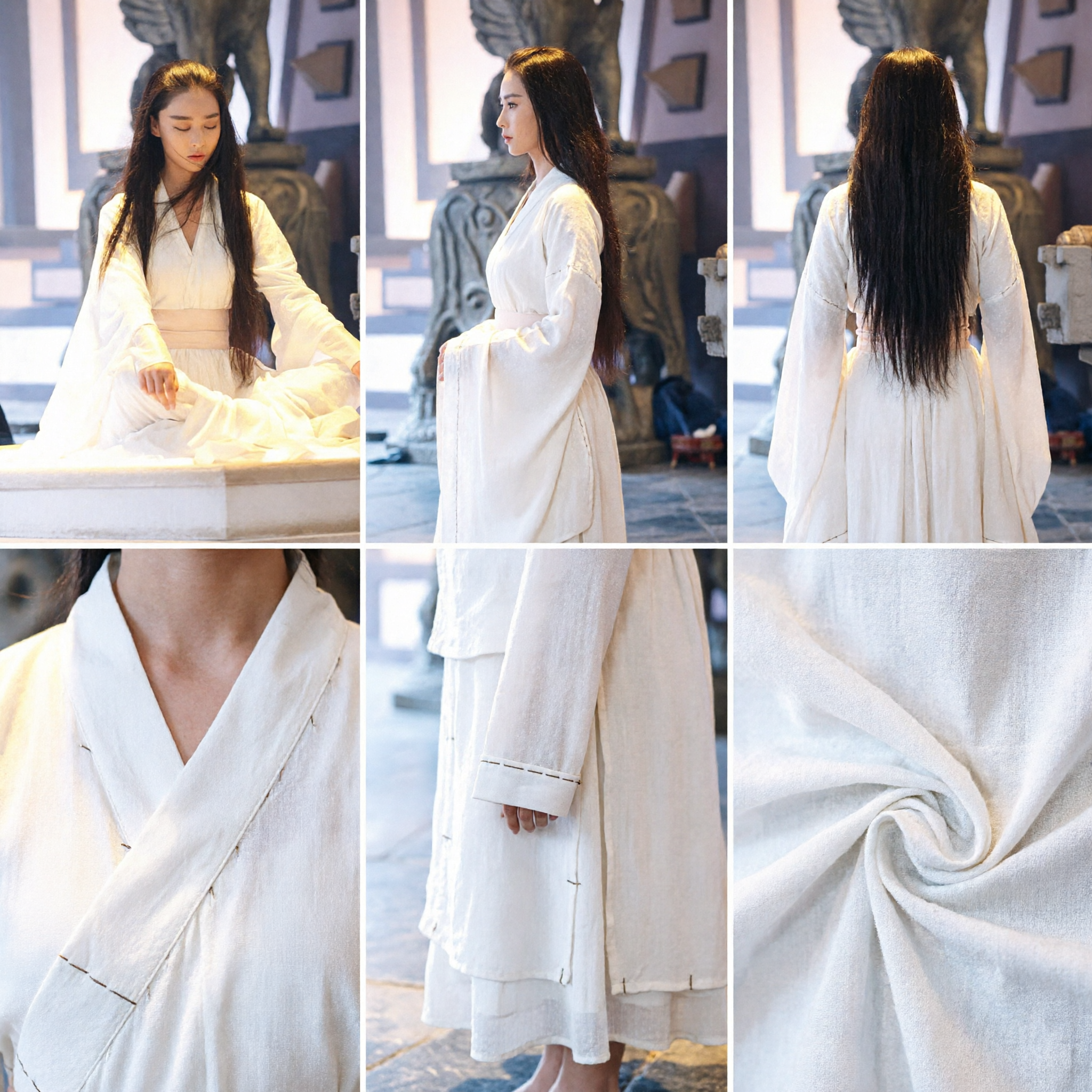 Traditionelles weißes chinesisches Hanfu, antikes Wuxia-Kampfkunstkostüm als Meditationsrobe für Feen-Darstellerinnen - Asian Costume