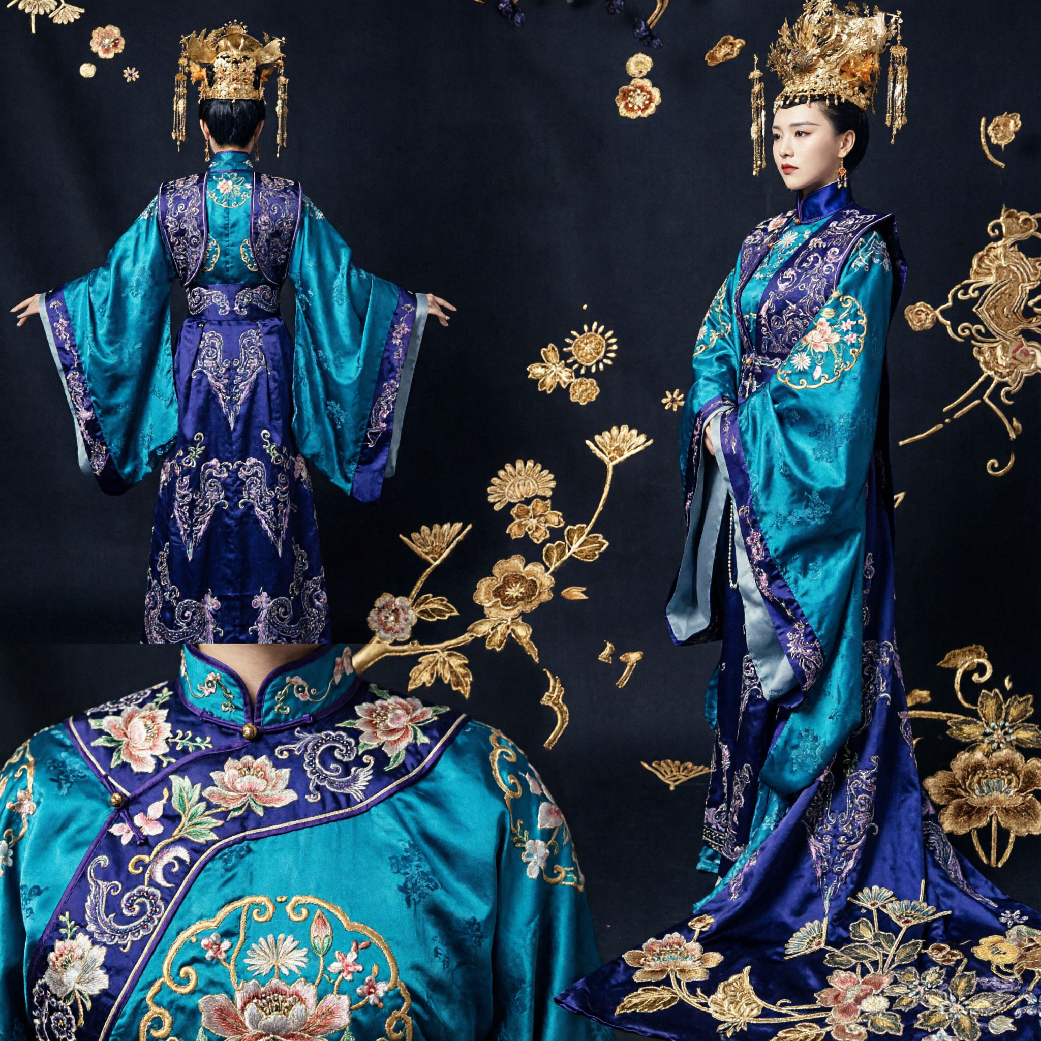 Древний китайский синий костюм ханьфу, традиционное императорское платье с головным убором для женщин, для косплея и выступлений - Asian Costume
