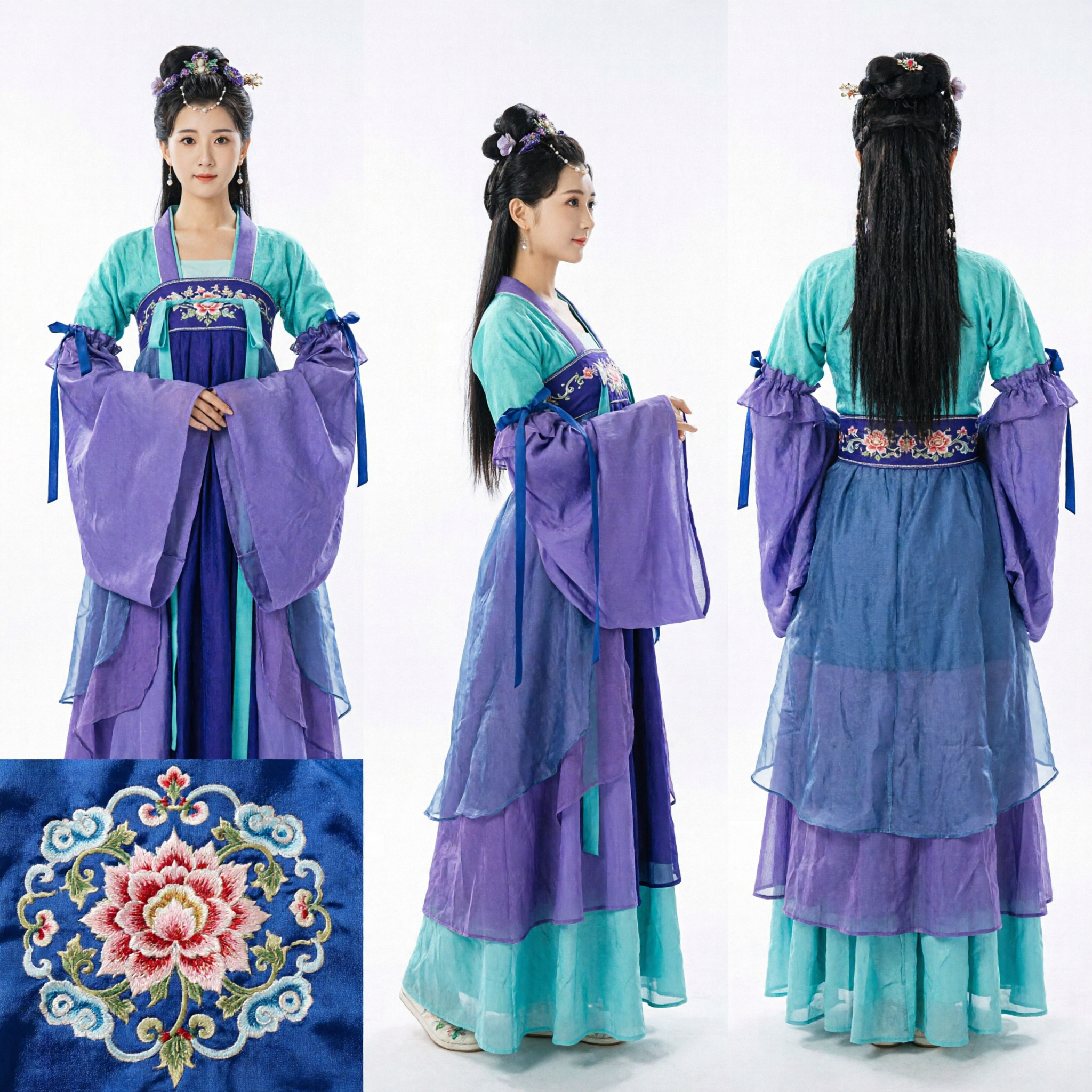 Traditionele Chinese Hanfu voor Vrouwen Paars en Groen Oude Prinsessen Kostuum voor Cosplay en Optreden - Asian Costume
