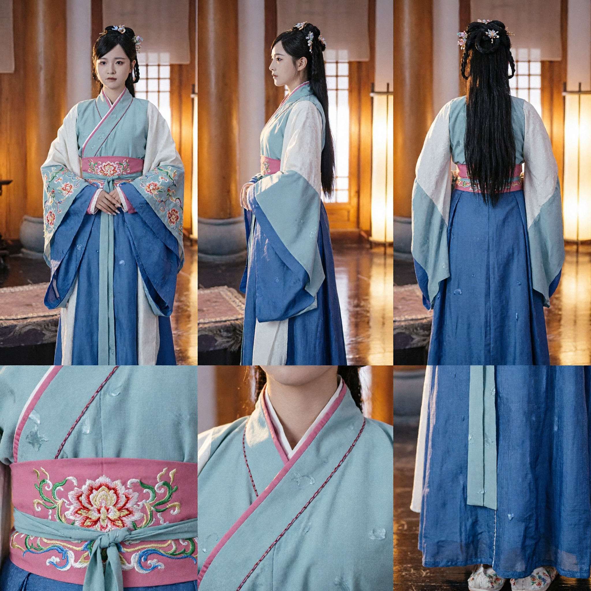 Traje Hanfu Azul Tradicional Chinês Vestido Antigo de Princesa Fantasia para Drama Histórico e Cosplay Feminino - Asian Costume
