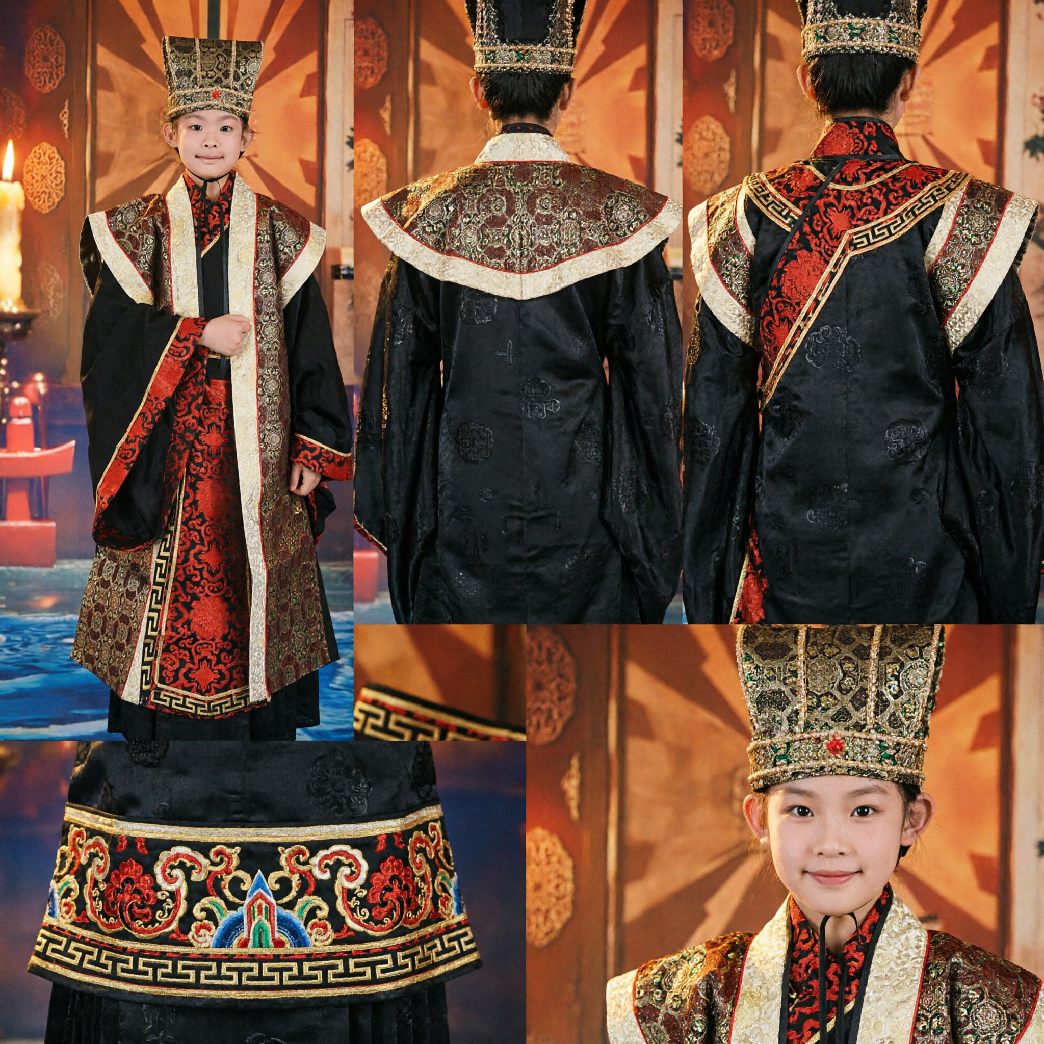 Tradycyjny Chiński Kostium Starożytnego Cesarza dla Chłopców, Hanfu, Szata Książęca na Występy Sceniczne - Asian Costume