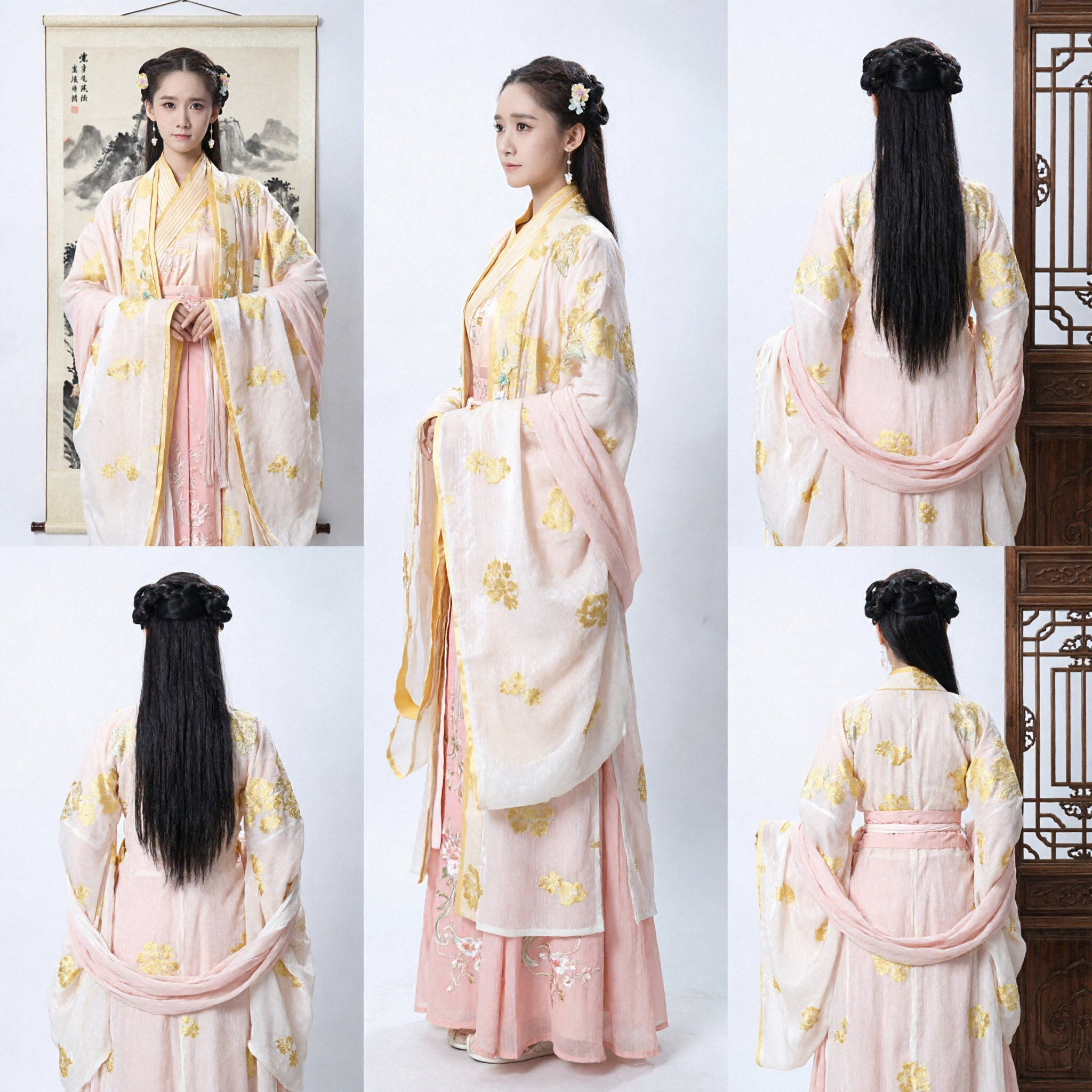 Costume traditionnel chinois Hanfu élégant pour femmes, robe ancienne de fée brodée rose et jaune pour cosplay et danse - Asian Costume