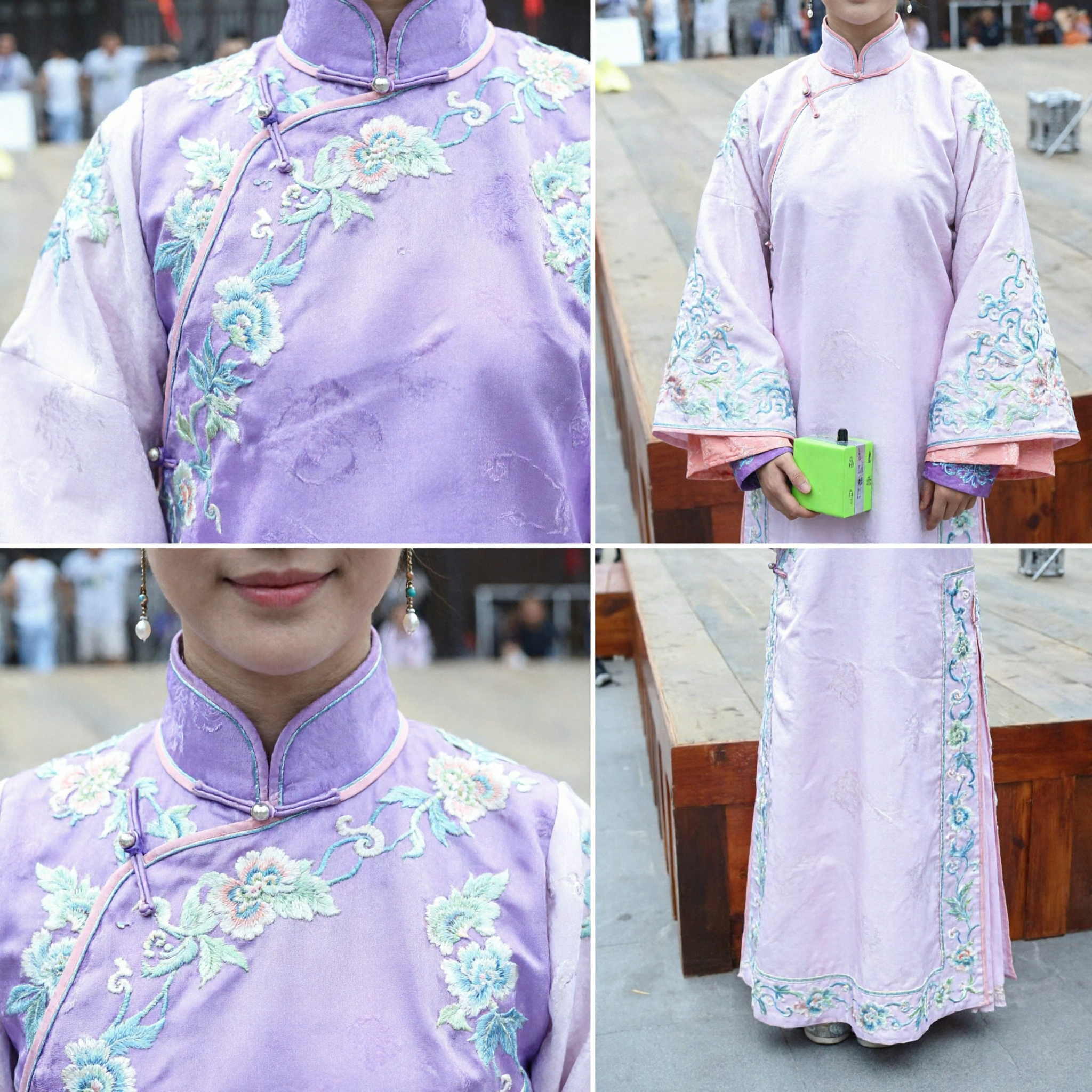 Traditional Chinese Qing Dynasty Manchu Costume Purple Floral Embroidery Jacket and Skirt Set for Women Cosplay Photography - Asian Costume