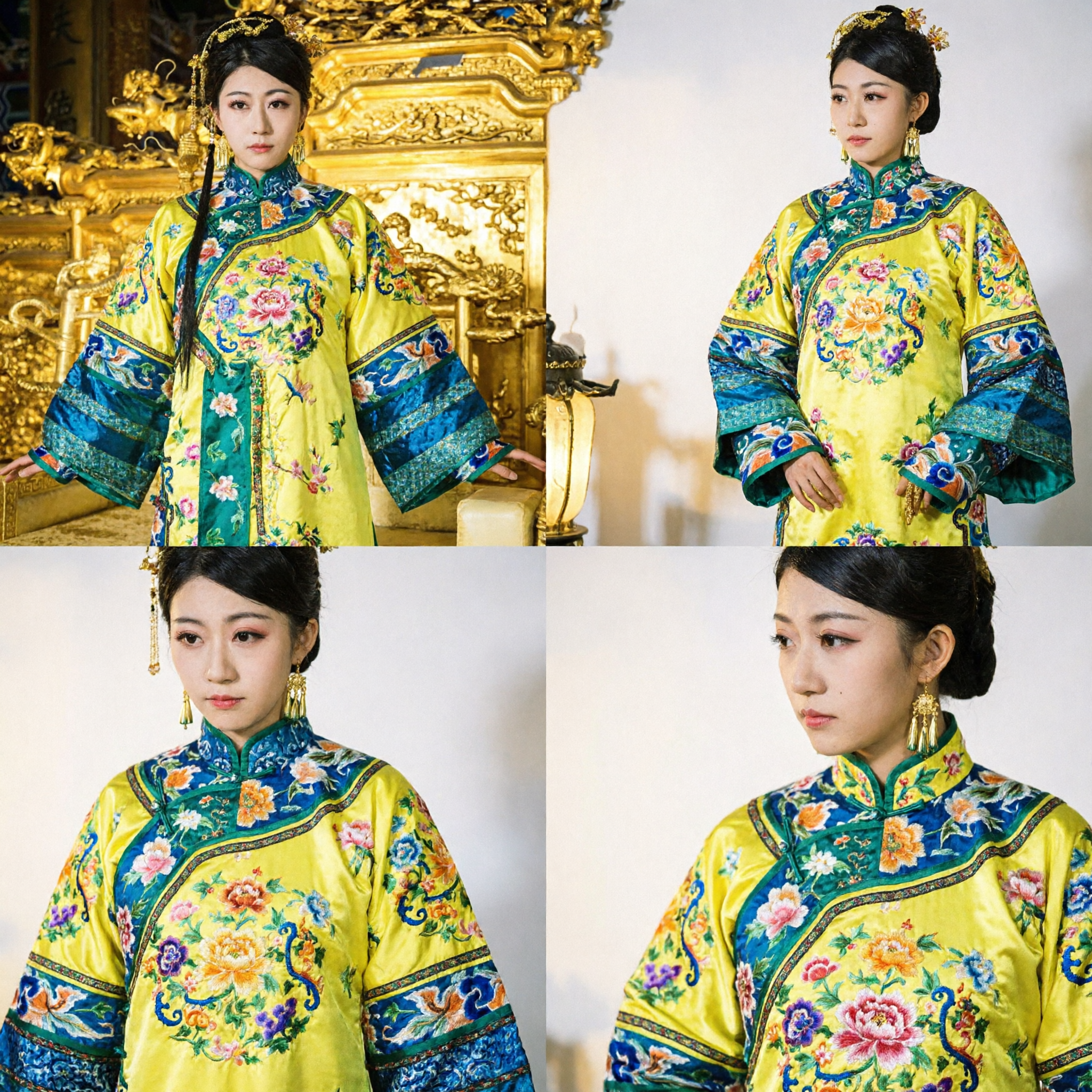 Traje Tradicional Chino de la Dinastía Qing para Princesa Manchu, Túnica Amarilla con Bordado Floral para Cosplay de Mujeres - Asian Costume