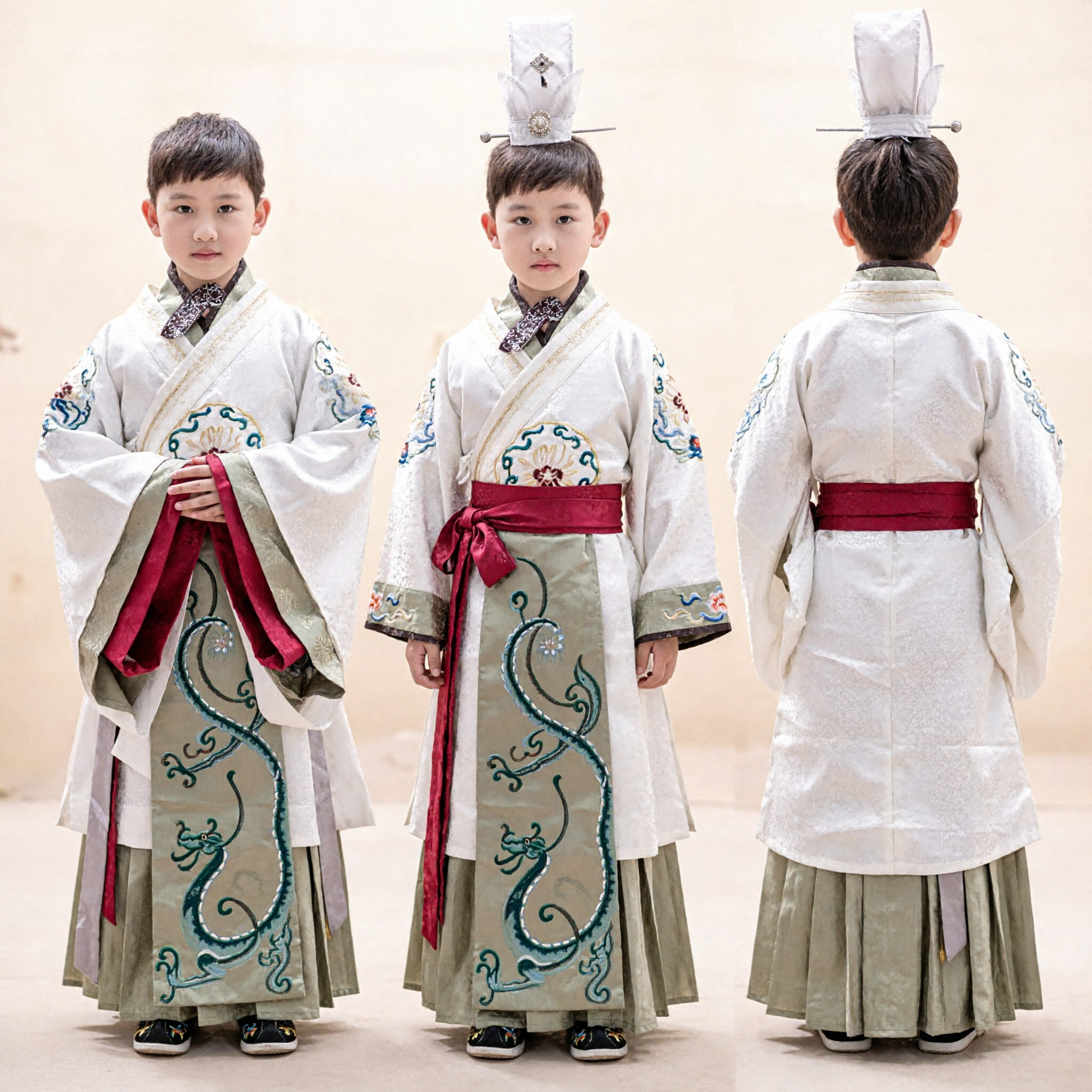 Traditionelles chinesisches antikes Prinzen-Hanfu-Kostüm für Jungen, Kinder-Drachenstickerei-Robe mit Hut - Asian Costume