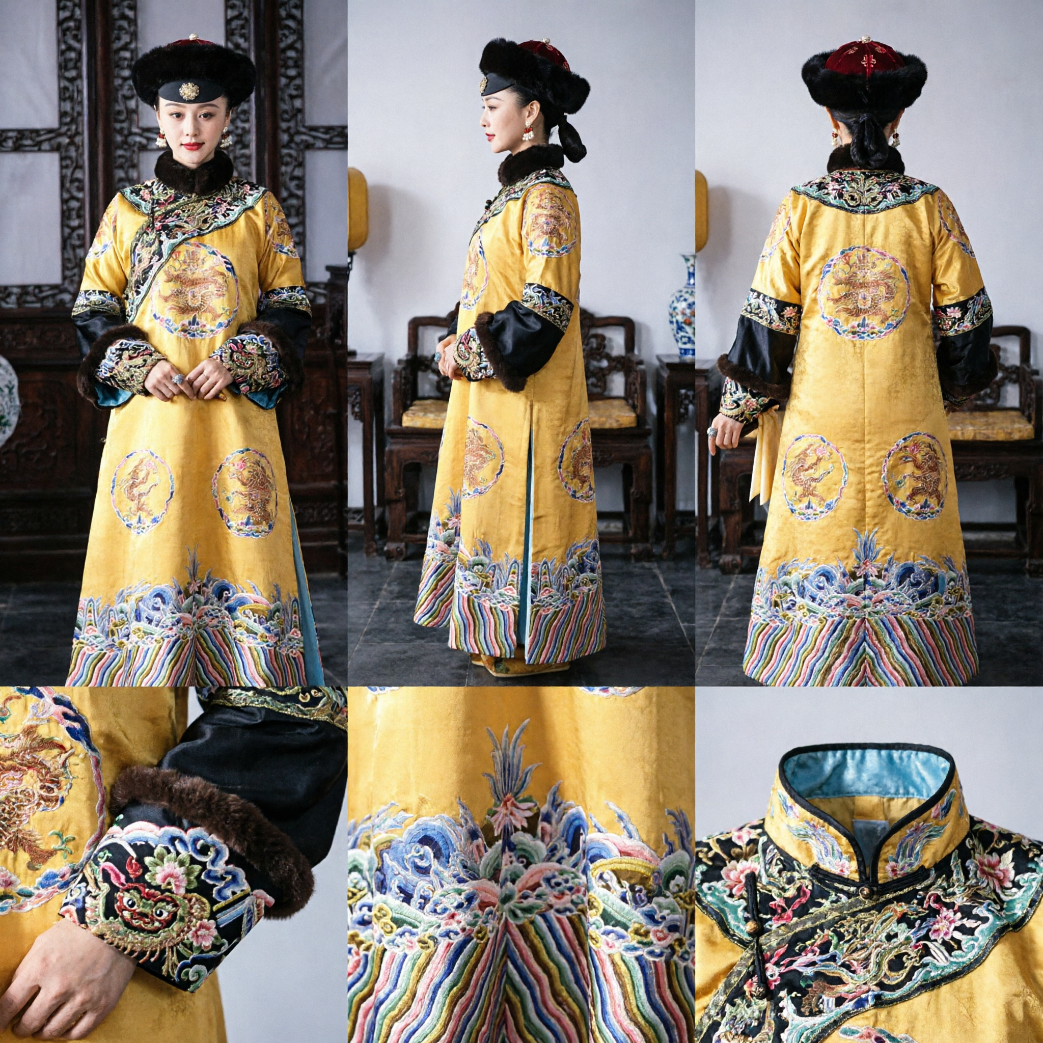 Traditional Chinese Qing Dynasty Empress Yellow Dragon Robe Costume for Women Historical Cosplay Dress - Asian Costume