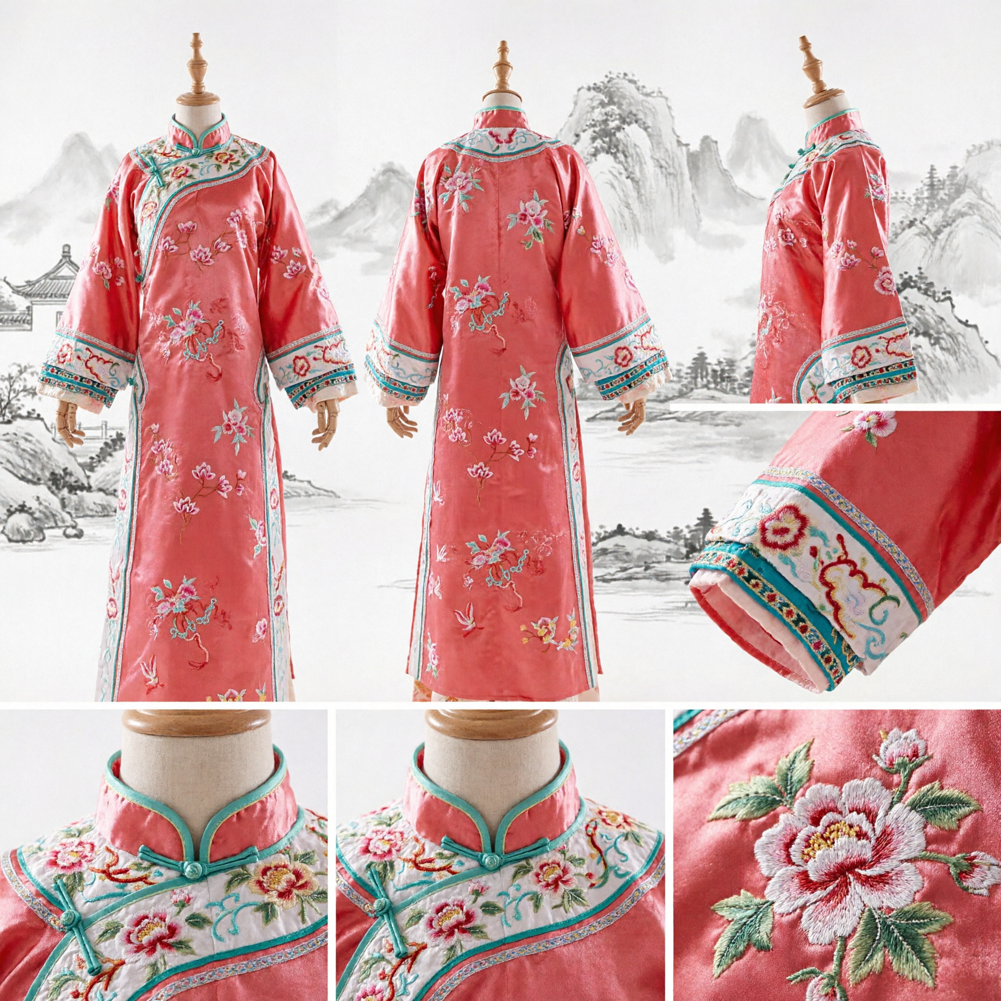 Costume antico cinese da principessa con veste rosa ricamata, stile dinastia Qing, Hanfu da palazzo per donne - Asian Costume