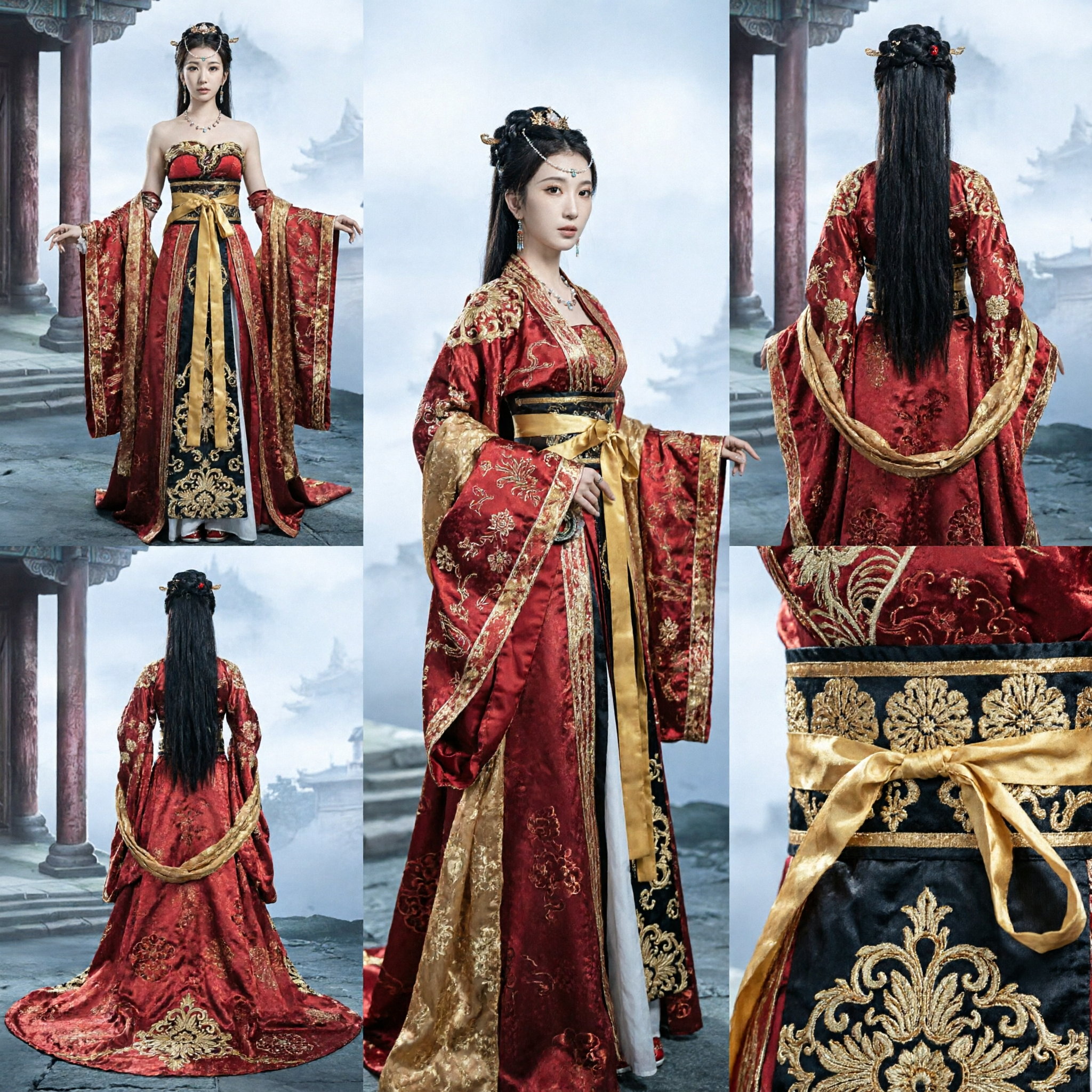 Frauen Antikes Chinesisches Tang-Dynastie Palastdamen-Hanfu Rot Besticktes Kleid für Cosplay und Auftritt - Asian Costume