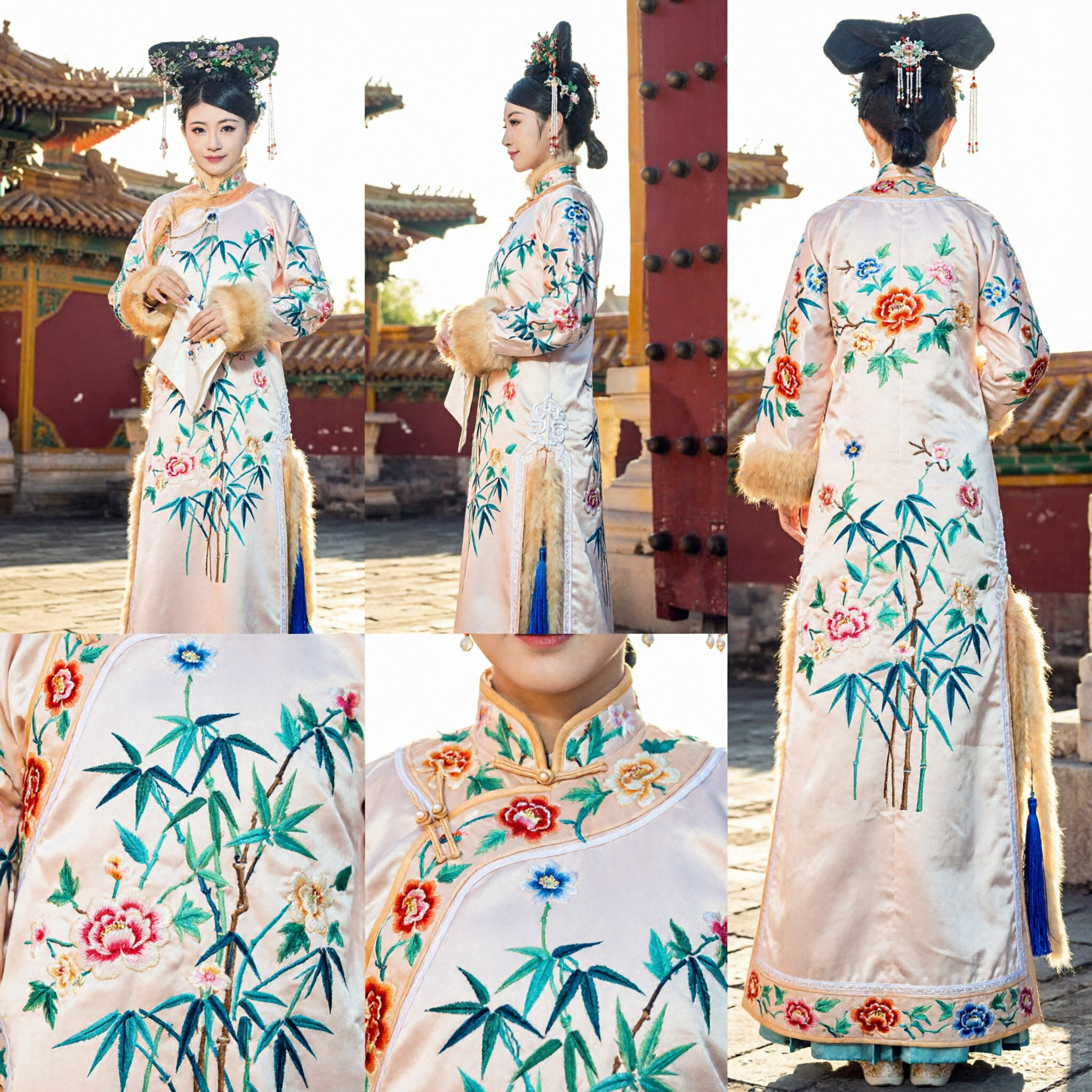 Costume complet de princesse mandchoue de la dynastie Qing chinoise traditionnelle, robe brodée et coiffe pour cosplay féminin - Asian Costume