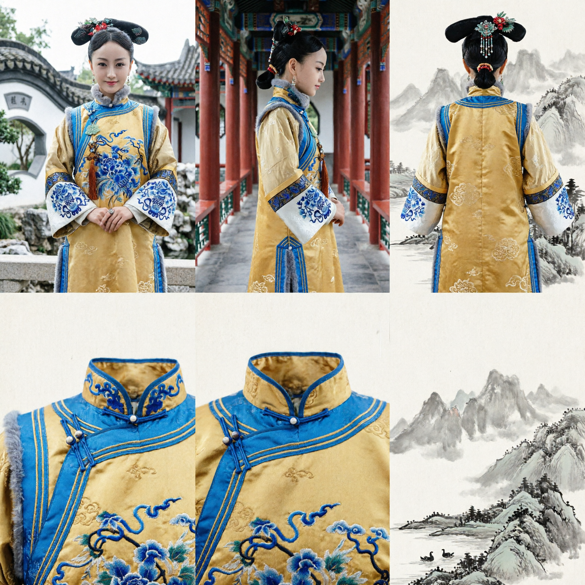 Traditional Chinese Qing Dynasty Manchu Princess Costume Yellow Embroidered Robe Ancient Drama Clothing for Women - Asian Costume
