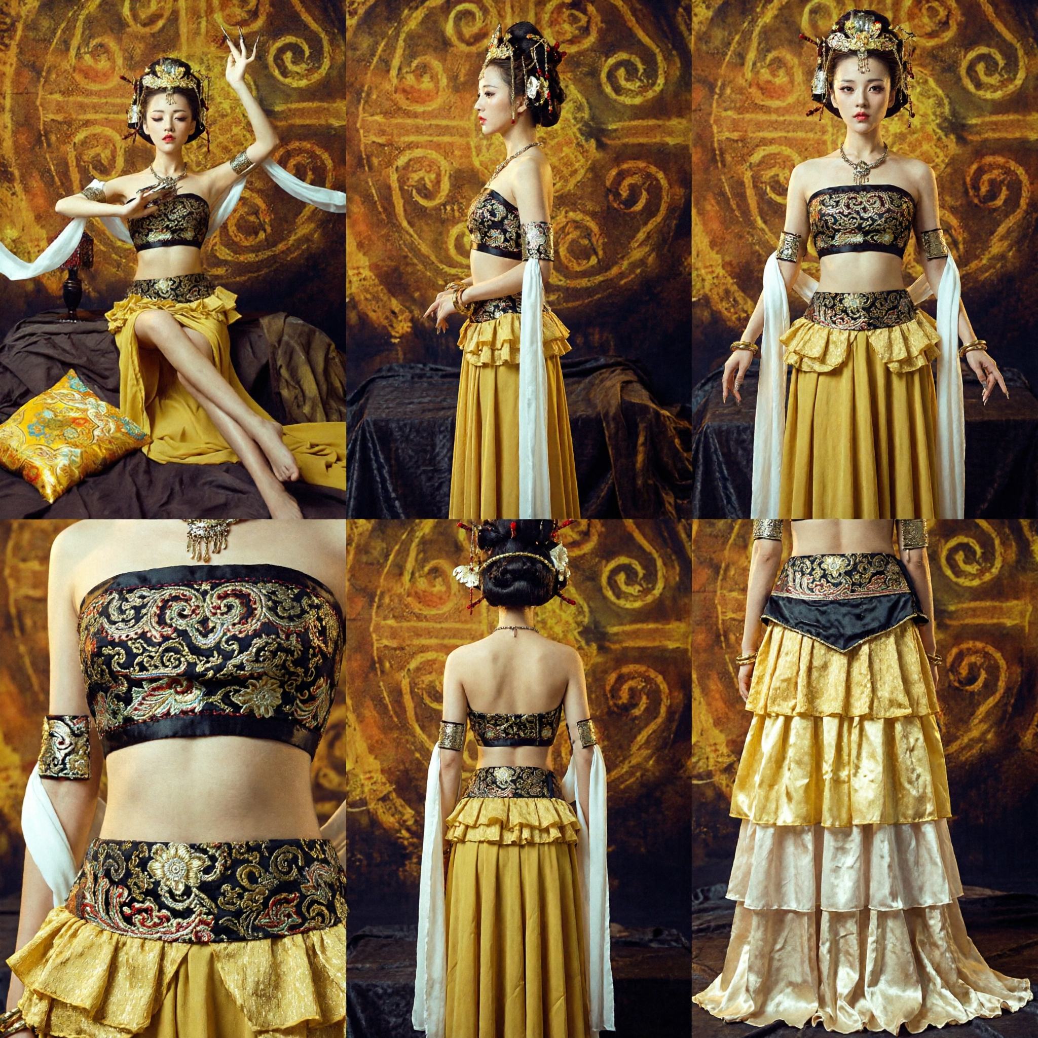 고대 중국 둔황 비천 무용 의상 전통 당나라 공연 복장 여성 - Asian Costume