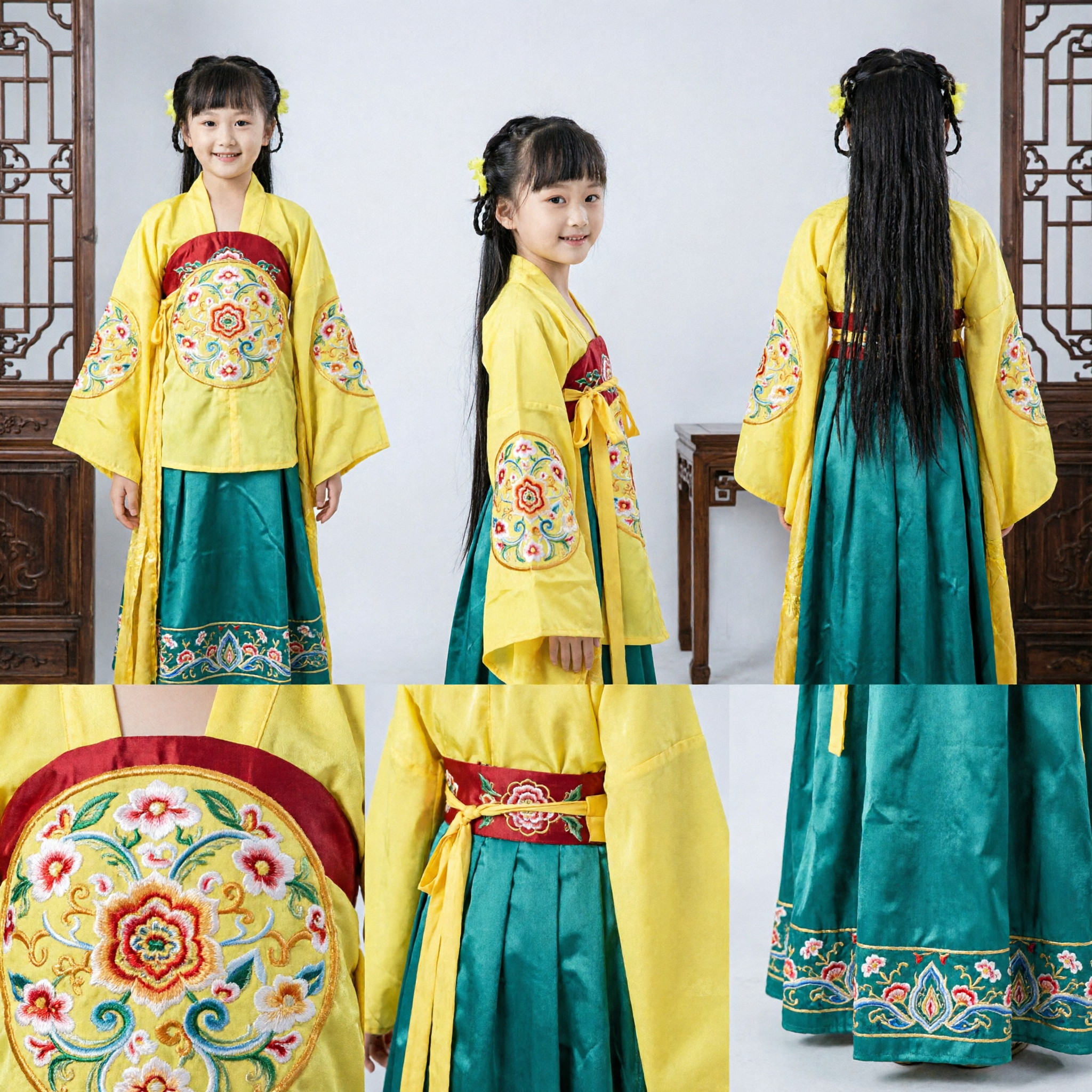 Costume Hanfu chinois traditionnel pour enfants filles, tenue de danse de princesse fée ancienne jaune pour spectacle - Asian Costume