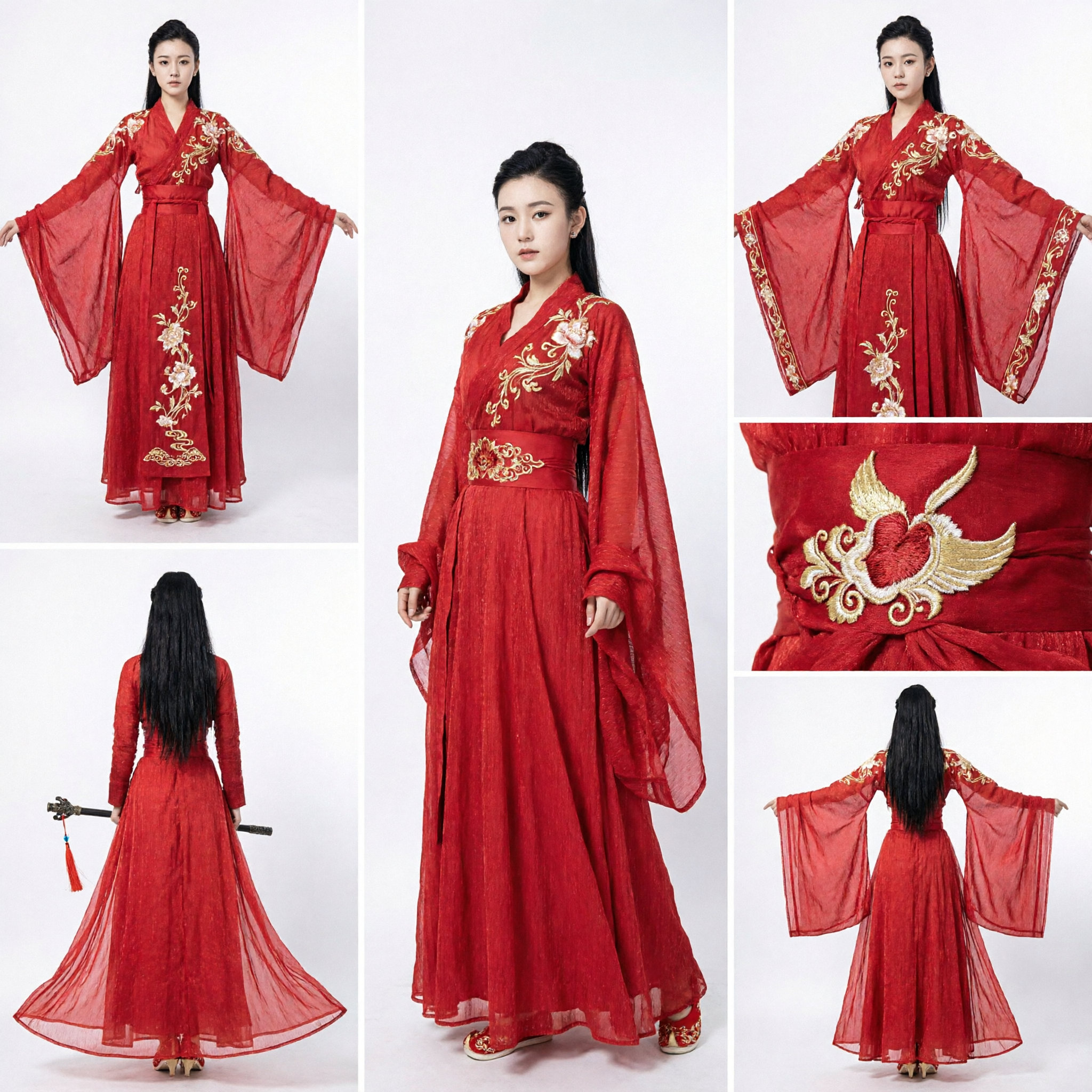 Elegantes Rotes Chinesisches Antikes Hanfu-Kleid Schwertkämpferin Wuxia Kampfkunst Cosplay Kostüm für Damen - Asian Costume