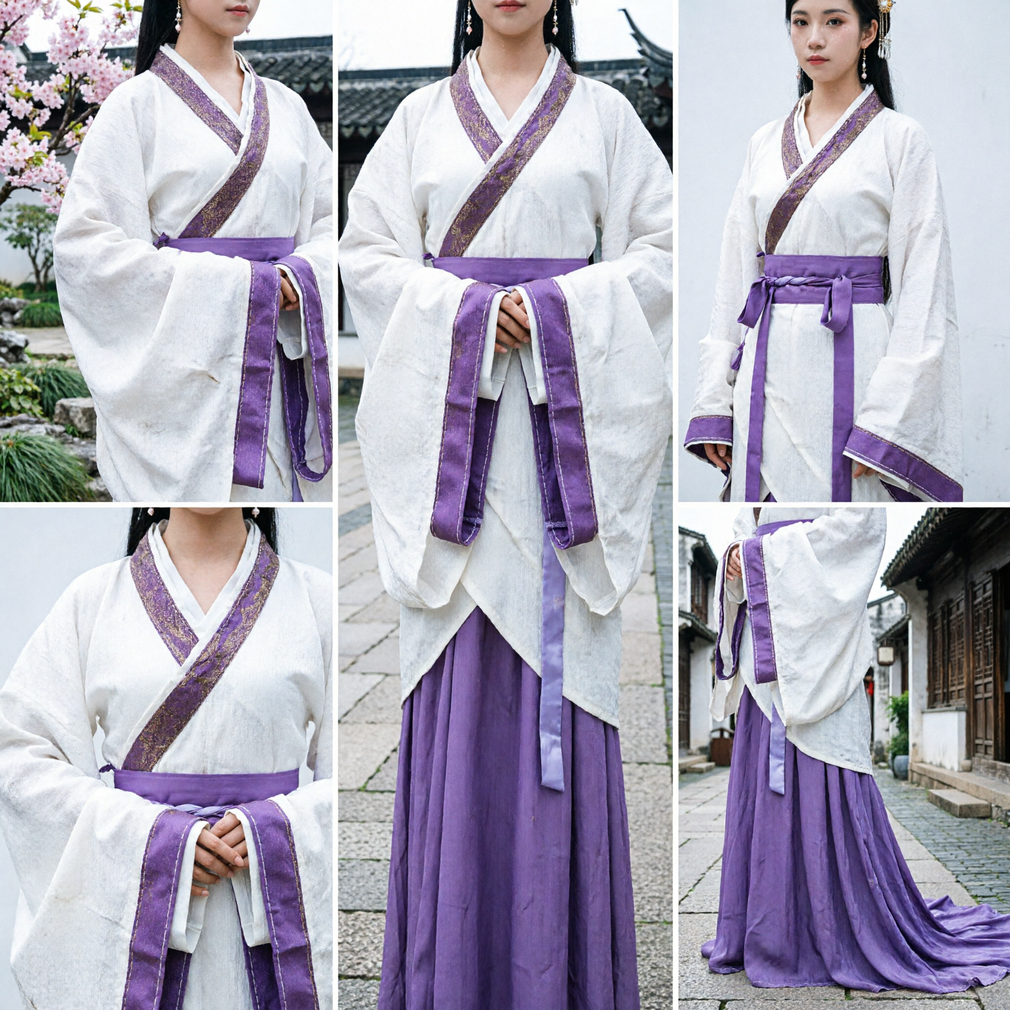 Elegant Paars en Wit Hanfu Traditioneel Chinese Oud Kostuum Jurk voor Vrouwen Fotografie en Cosplay - Asian Costume