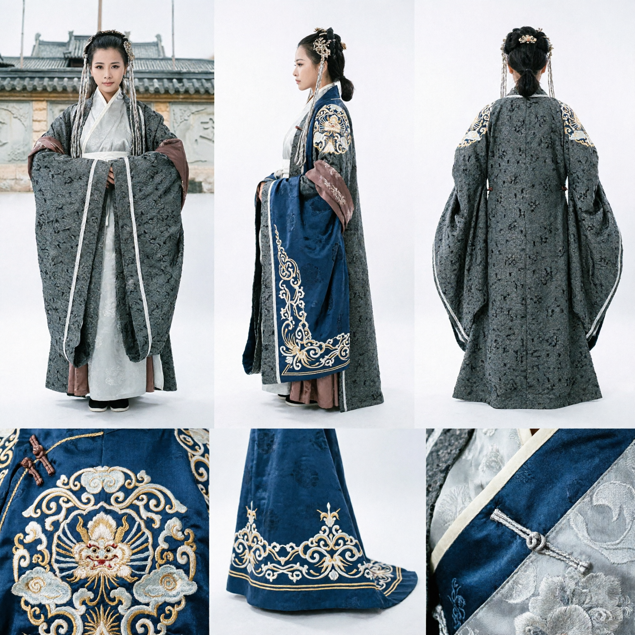 Oud Chinese Traditionele Hanfu Kostuum voor Vrouwen Grijs Gewaad Historische Jurk Cosplay Outfit - Asian Costume