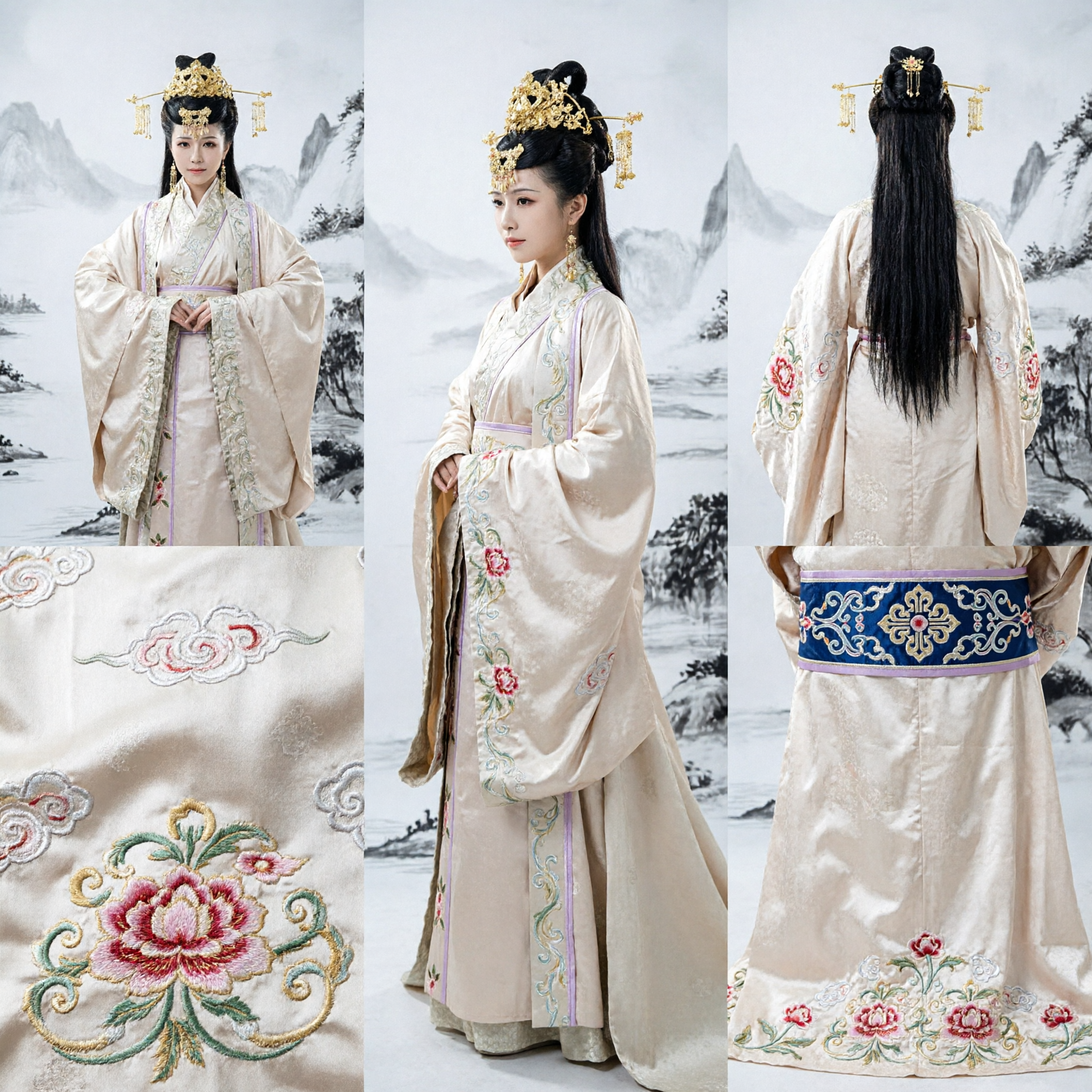 고대 중국 한푸 복장 우아한 백색 궁녀 드레스 전통 역사 의상 여성 코스프레용 - Asian Costume