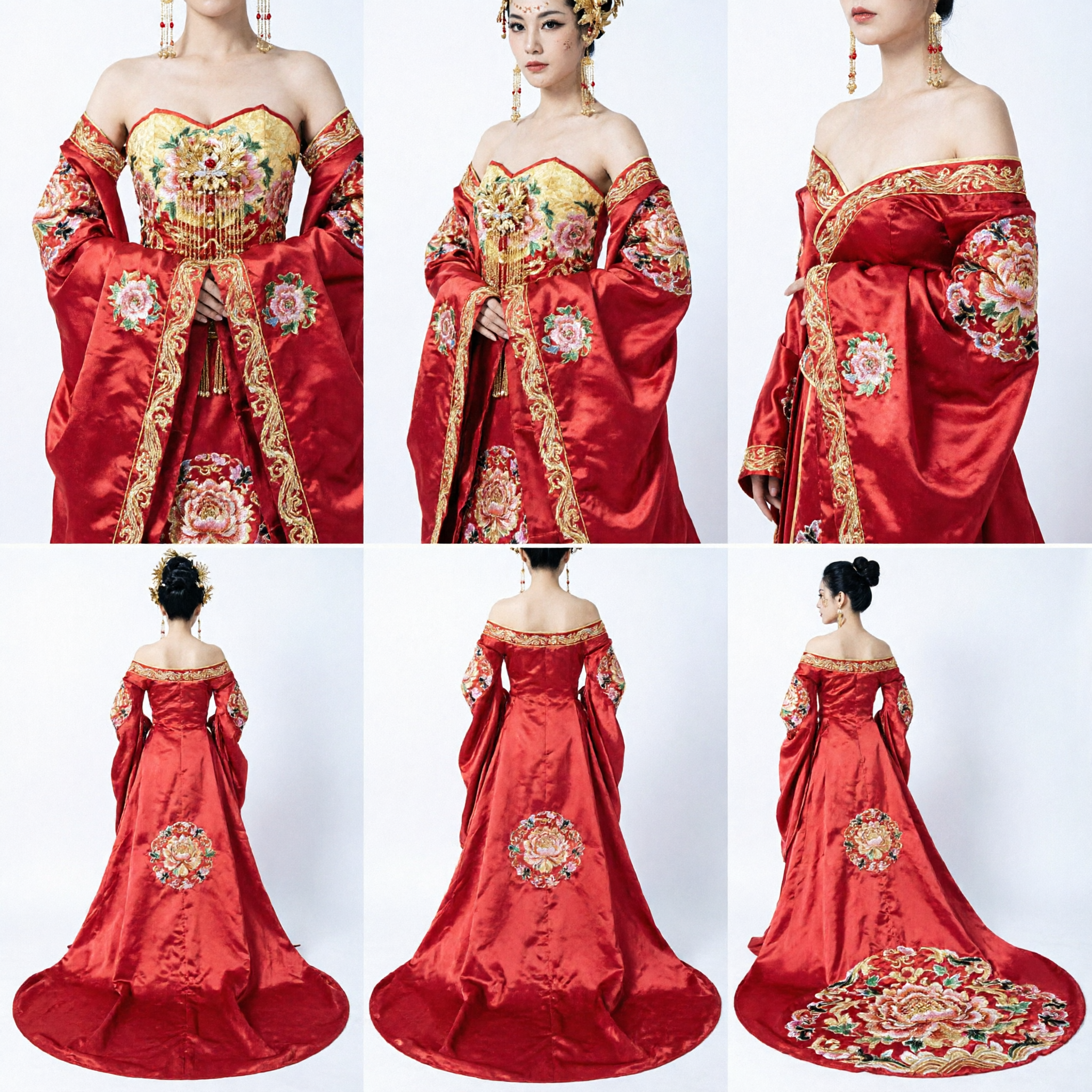 Vestito Hanfu Rosso Tradizionale Cinese, Abito da Imperatrice della Dinastia Tang per Donne, per Fotografia di Palazzo Antico - Asian Costume