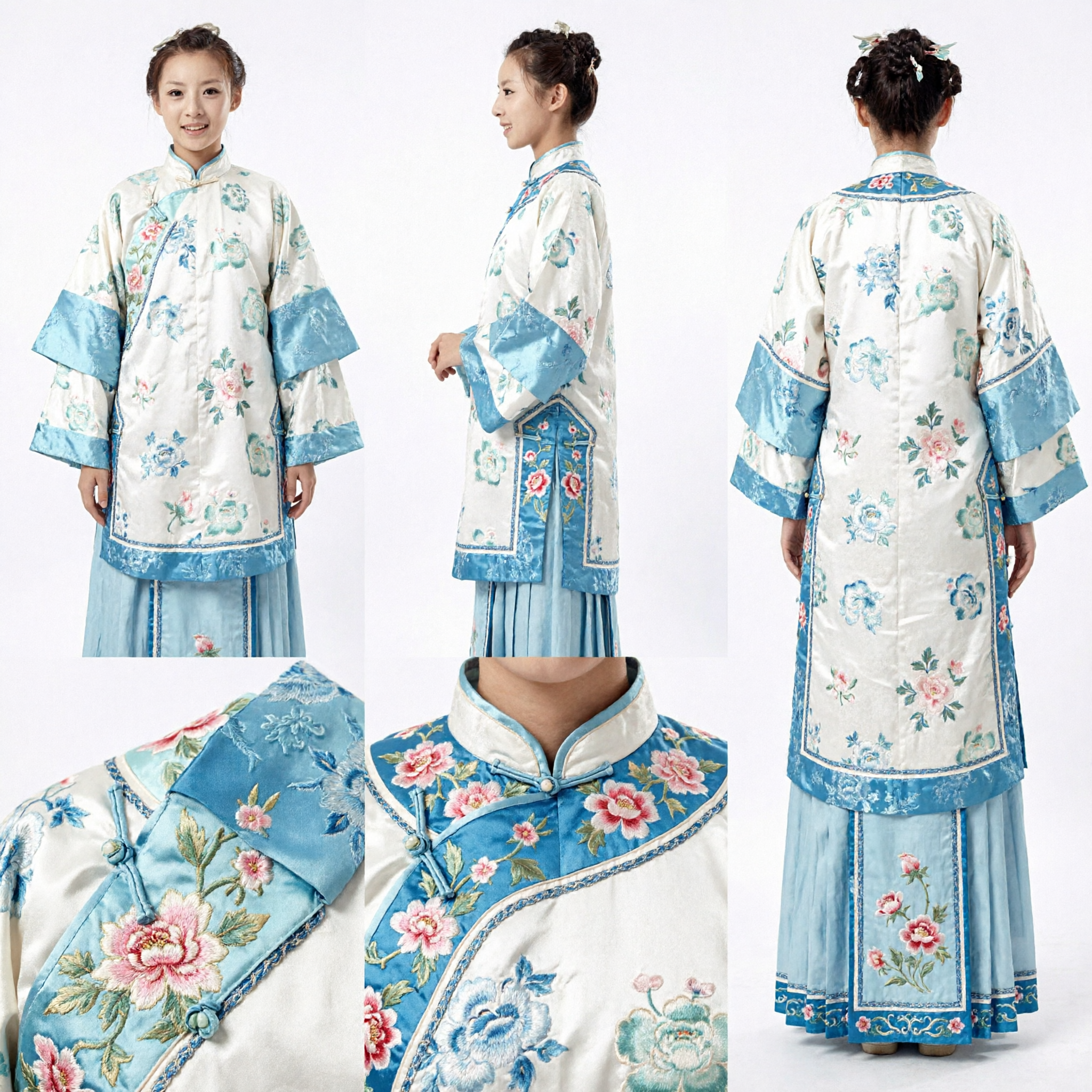 Set Abbinato Tradizionale Cinese Hanfu Madre e Figlia Costume Floreale Antico per Donne e Bambini - Asian Costume
