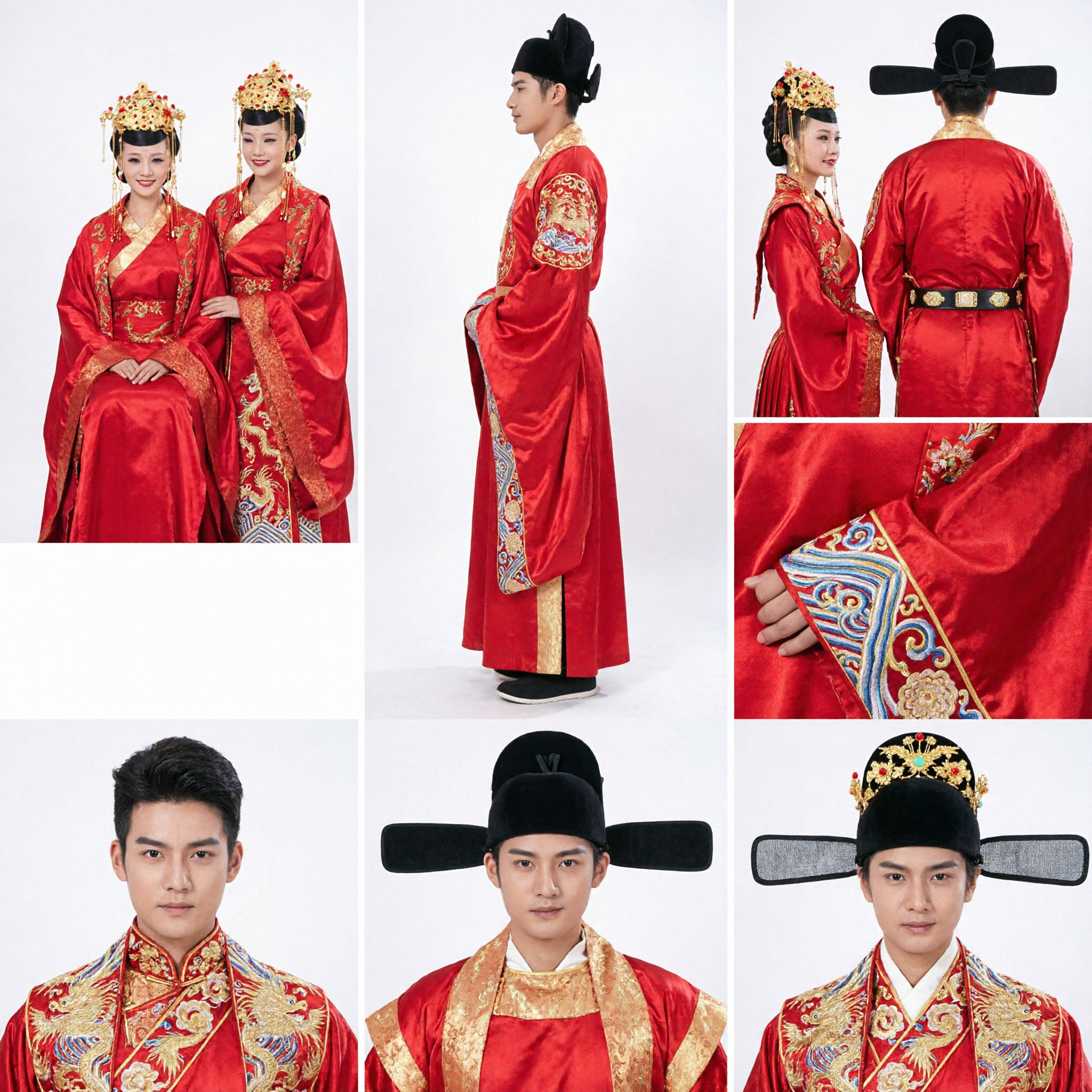 Ensemble de robe de mariage chinoise traditionnelle, Hanfu ancien de la dynastie Ming, robes rouges pour la mariée et le marié - Asian Costume