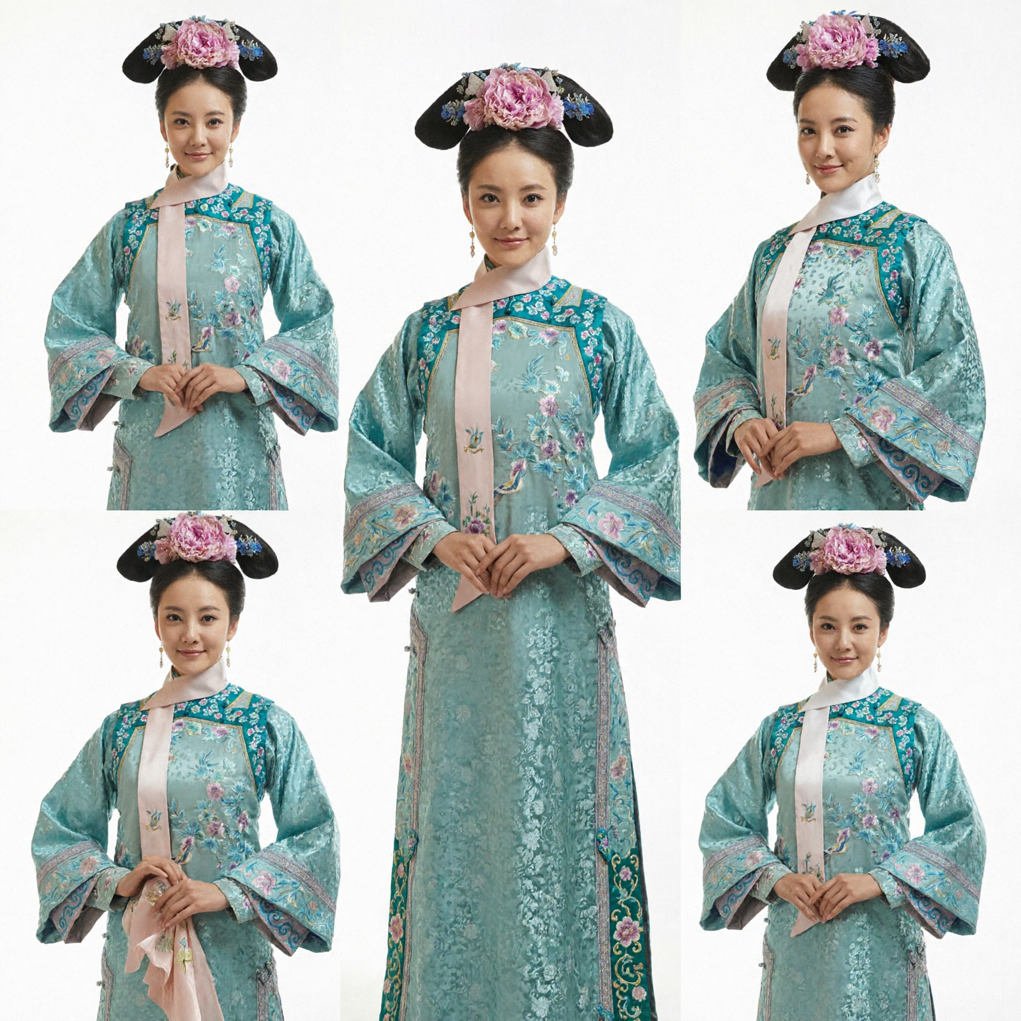 Traditional Chinese Qing Dynasty Manchu Lady Costume Blue Floral Embroidery Dress for Women Cosplay Party - Asian Costume