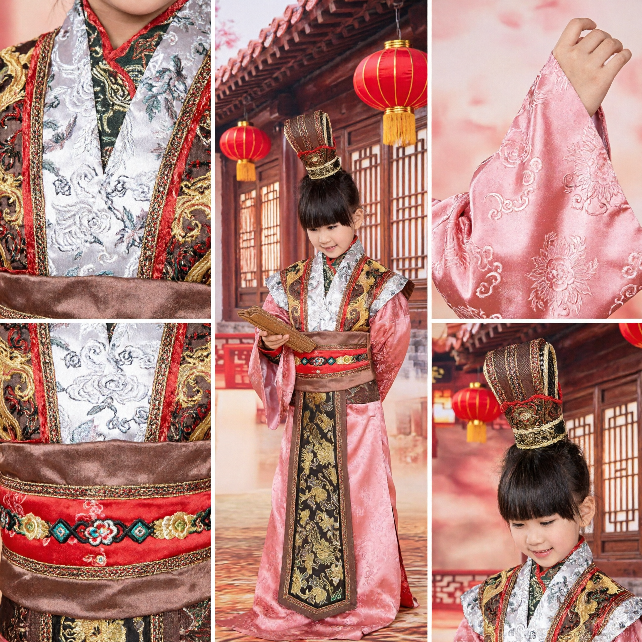 Traje de Estudioso Antigo Chinês Tradicional Vestido Hanfu Rosa para Crianças Meninas para Performance no Palco e Cosplay - Asian Costume