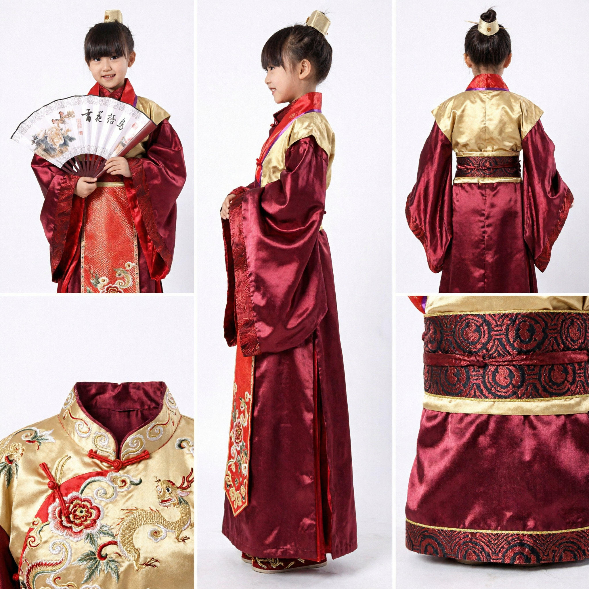 Kinderen Traditioneel Chinese Hanfu-kostuum, Rood Oud Geleerdengewaad voor Maan Nieuwjaar Festival Optreden - Asian Costume