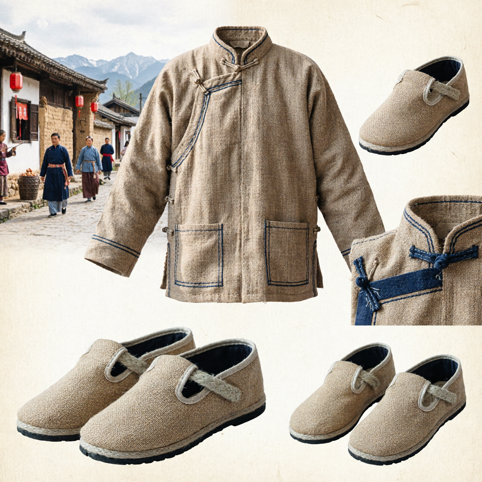 Scarpe di Canapa Tradizionali Cinesi Sandali Slip-On Lino Naturale per Uomini Donne Kung Fu Tai Chi Monaci - Asian Costume