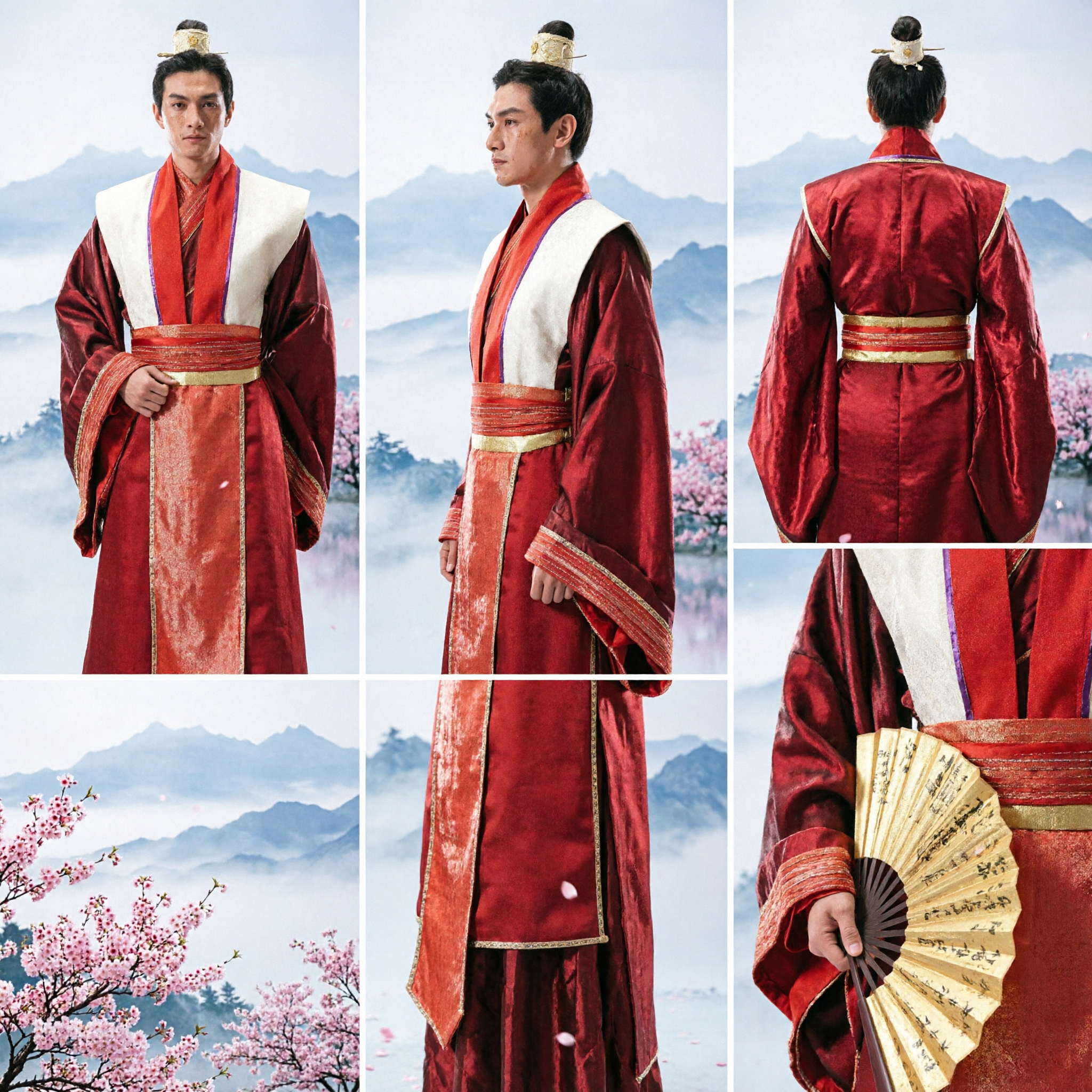 Traje de Estudioso Antigo Hanfu Chinês Tradicional para Homens Robe Histórico Vermelho para Cosplay e Performance no Palco - Asian Costume